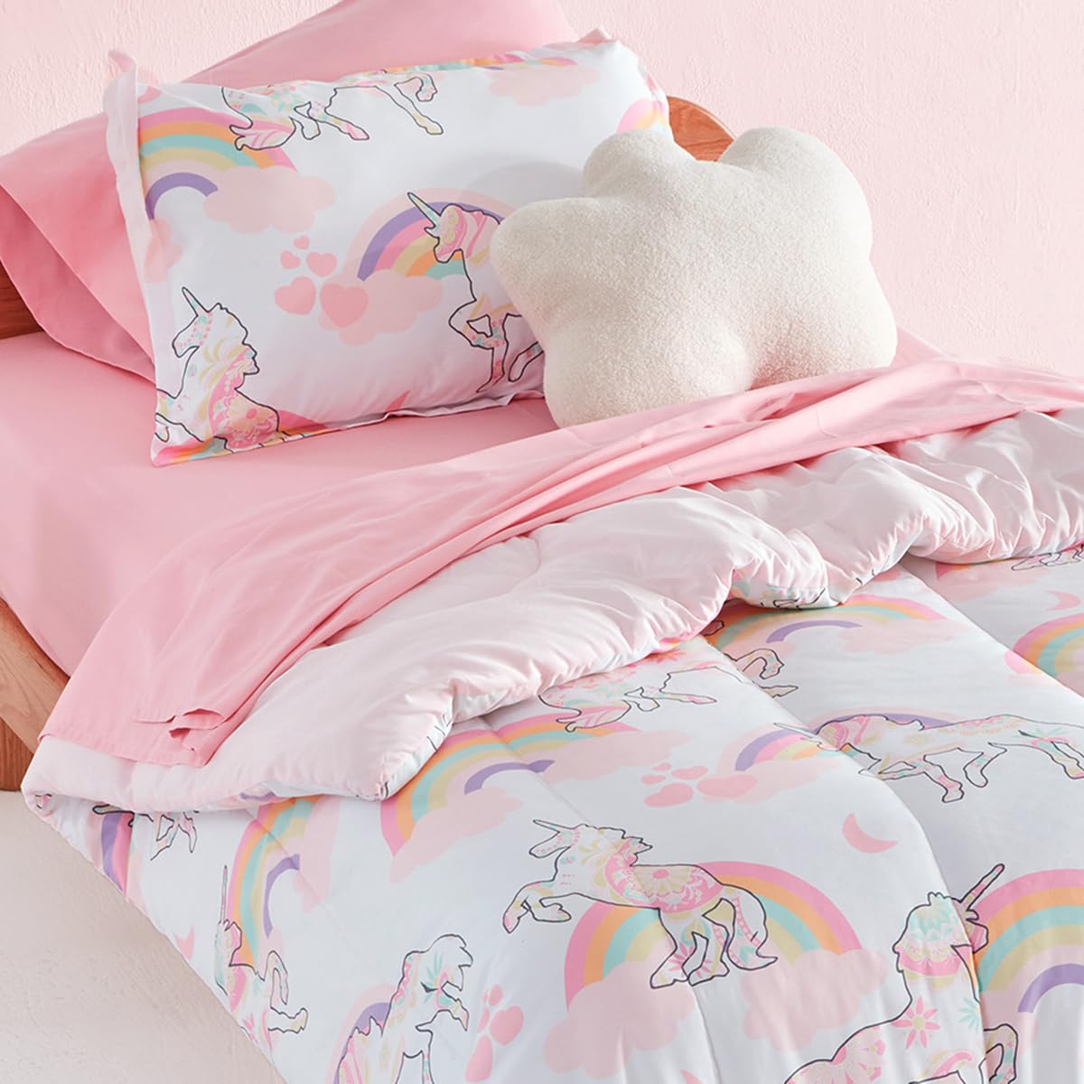 SLEEP ZONE Kids Twin Bedding Comforter Set - Super Cute & Soft Kids Bedding Bed in a Bag 5 Pieces Set with Comforter, Sheet, Pillowcase & Sham (Pink Unicorn)