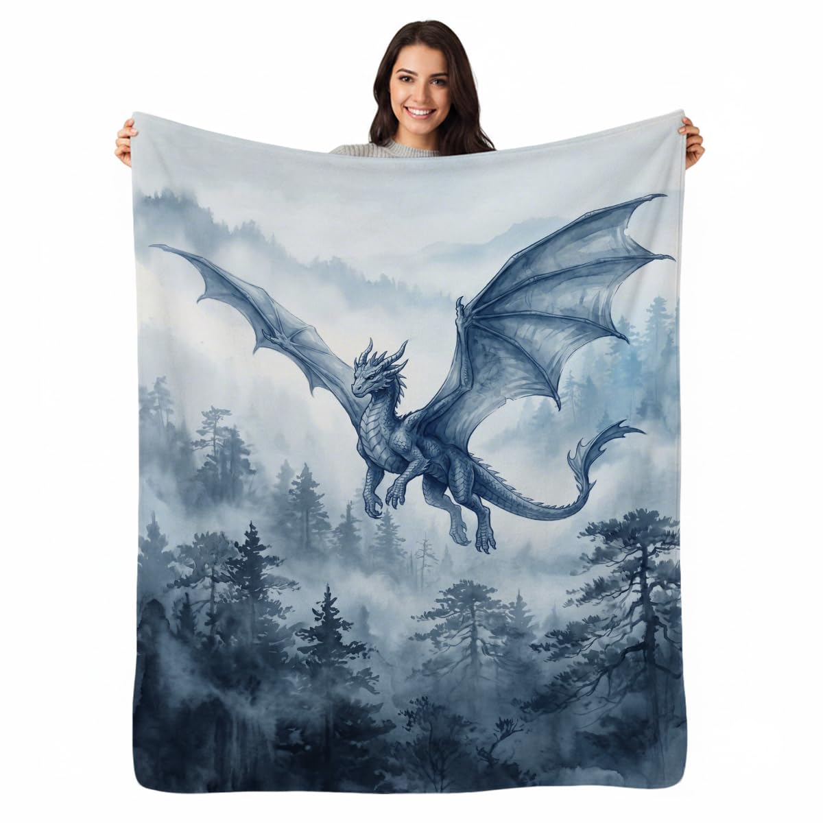 Yujiiso Forest Dragon Blanket, Ultra-Soft Flannel Fleece Throw 50" x 60"