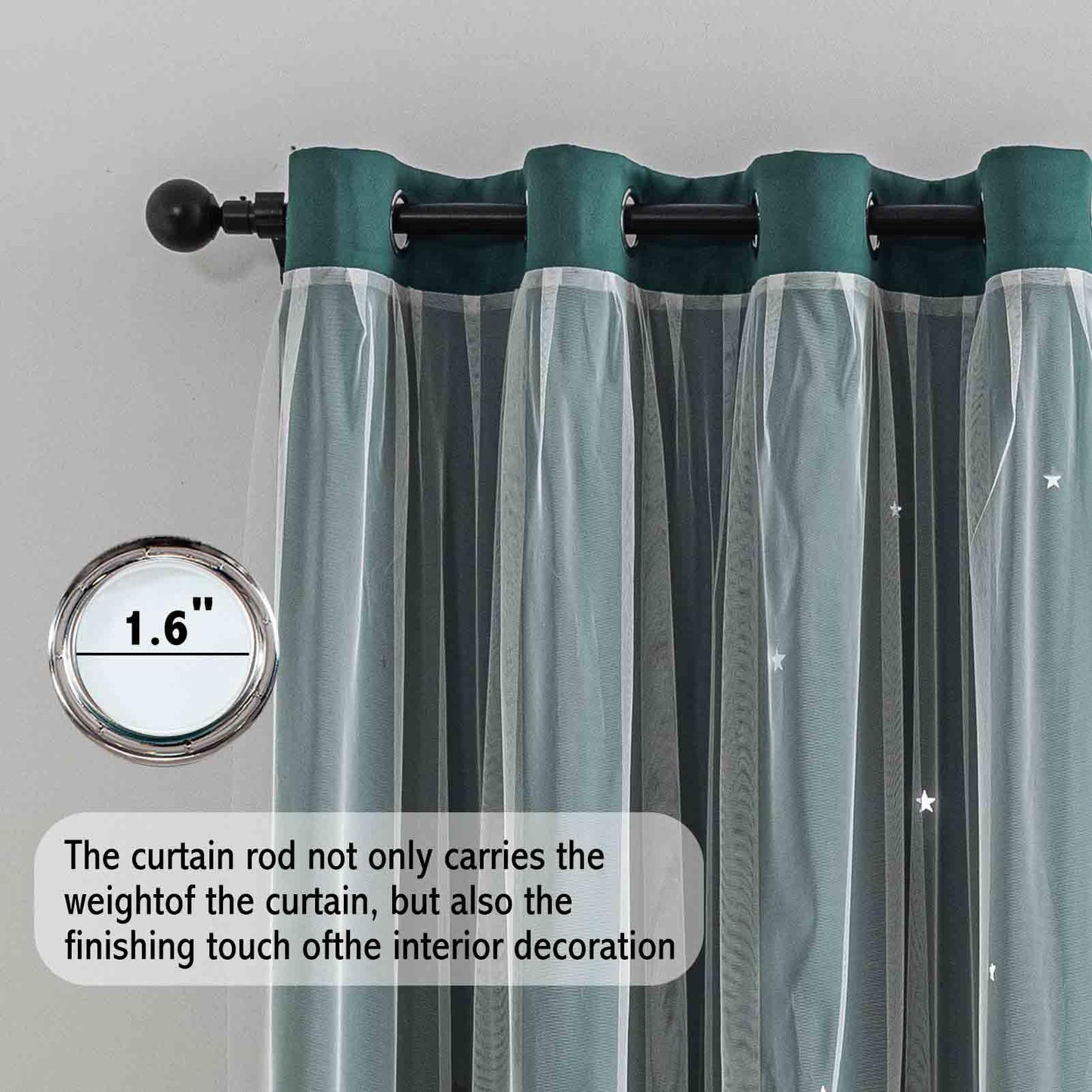 Anytime Romantic Kids Curtain,Hollow-Out Stars Window Curtain Double Layer Blackout Curtains for Girls Bedroom Kids Room 2Panel,(W52 x L95,Dark Green)