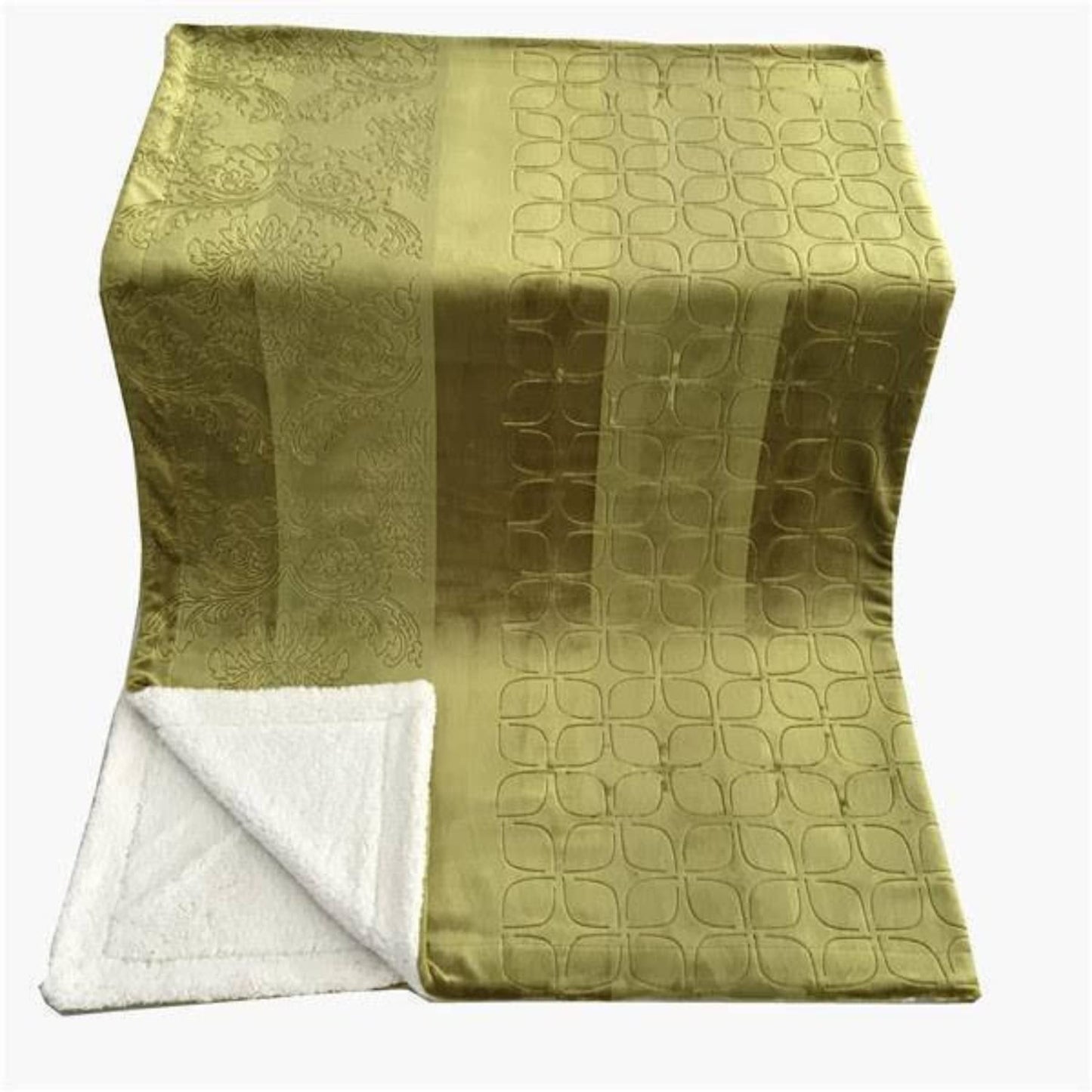Tache Green Sherpa Bed Blanket - Earth Day - Spring Chartreuse Embossed Cozy Light Olive Green Luxury Super Soft Warm Decorative Queen Size Flannel Throw Blanket - 90X90 Inch