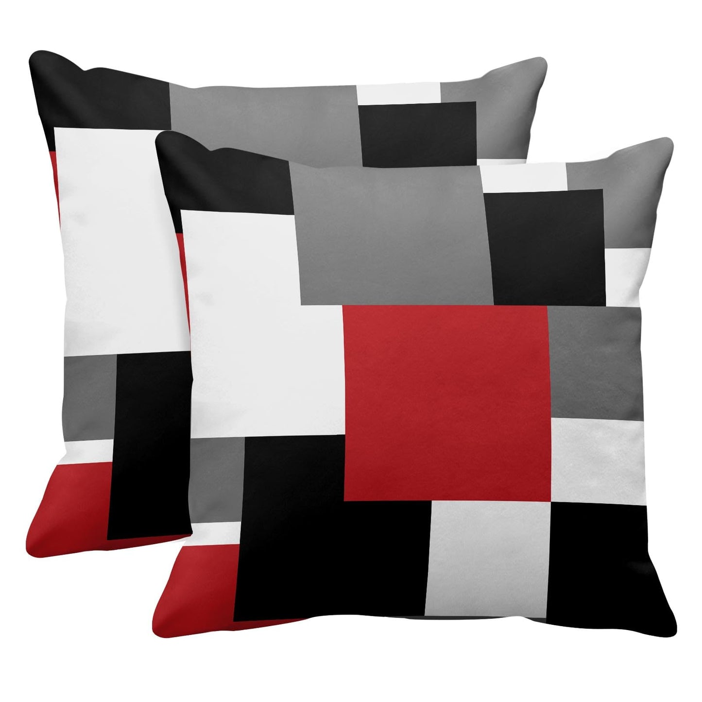 Emvency Set of 2 Red Black and Grey Throw Pillow Covers Geometric Modern Abstract Painting Decorative Pillow Cases Home Decor Standard Square 18x18 Inches Pillowcases