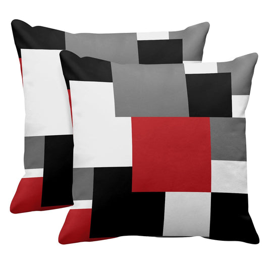 Emvency Set of 2 Red Black and Grey Throw Pillow Covers Geometric Modern Abstract Painting Decorative Pillow Cases Home Decor Standard Square 18x18 Inches Pillowcases
