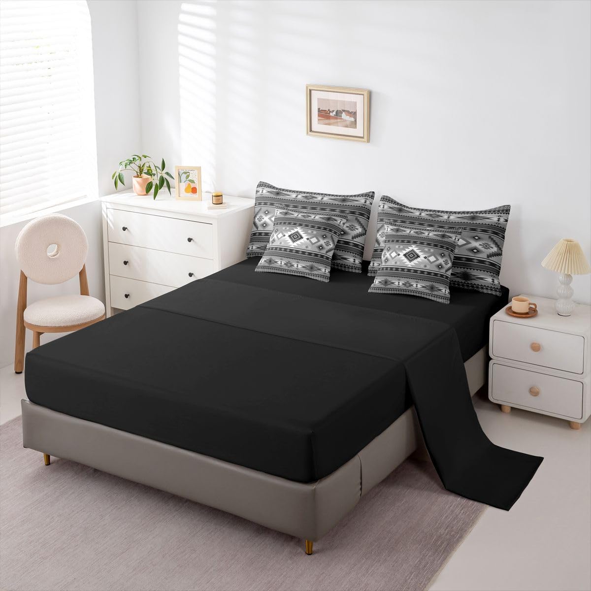 Erosebridal Cowboy Black Grey Aztec Geometric Full Comforter Set 7 Pieces | Cowgirl Farmhouse Bed in A Bag for Bedroom Tribal Southwestern Adults Bedding Set with Comforters Bohemian Room Decor