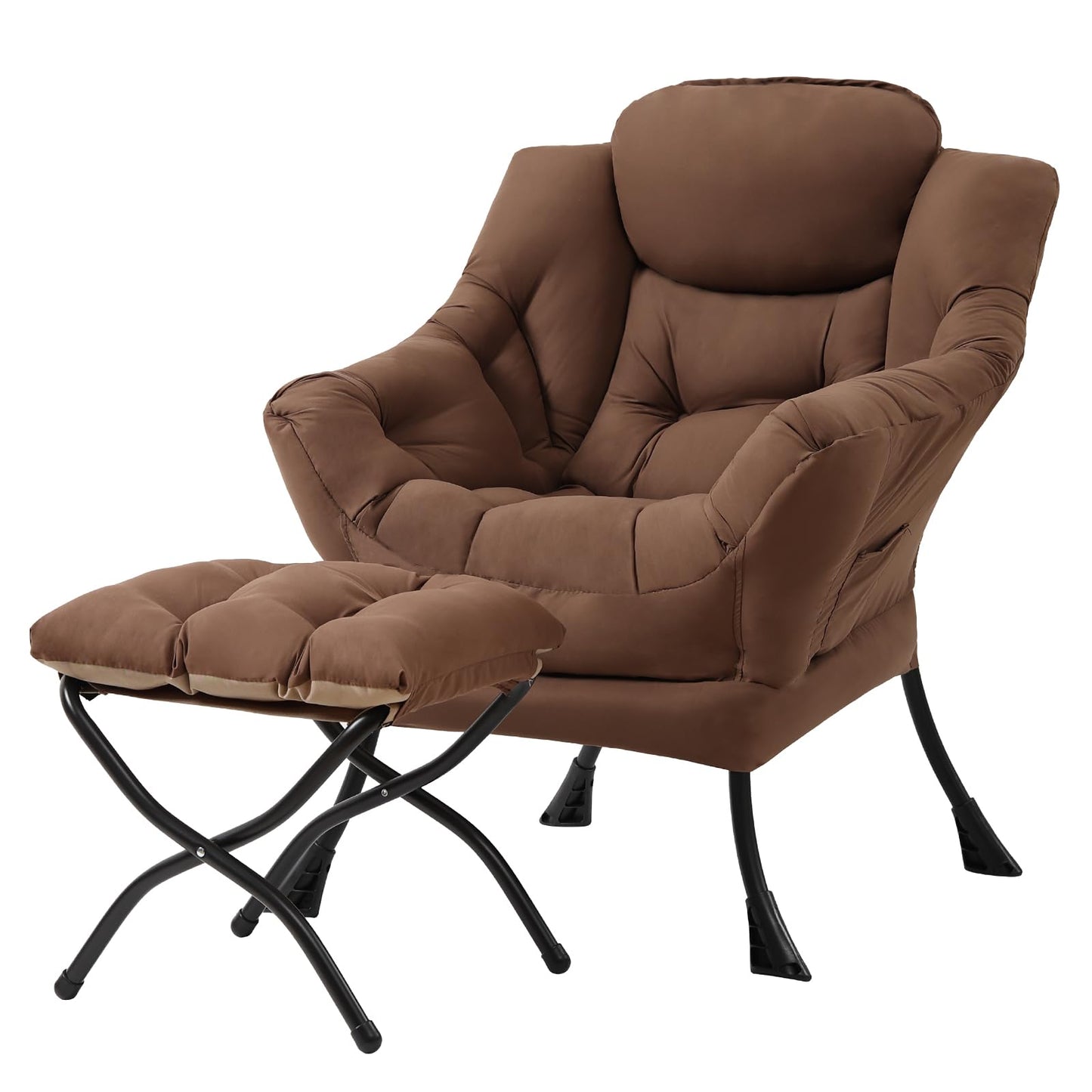 Tiita Lazy Chair with Ottoman, Brown Modern Large Accent Chair, Comfy Leisure Sofa Armchair with Ottoman, Reading Chair with Footrest for Bedroom, Living Room, Dorm Rooms, Brown