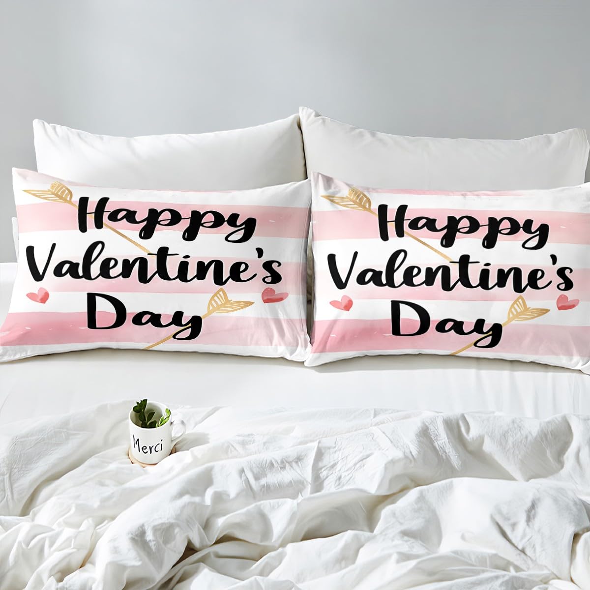 Feelyou Boys Girls Valentine's Day Bed Sheet Set Full Size, Love Heart Fitted Sheet Kids Red Heart Bedding Set Romantic Teens Bed Cover Bedroom Decor 3Pcs (No TOP Sheet)