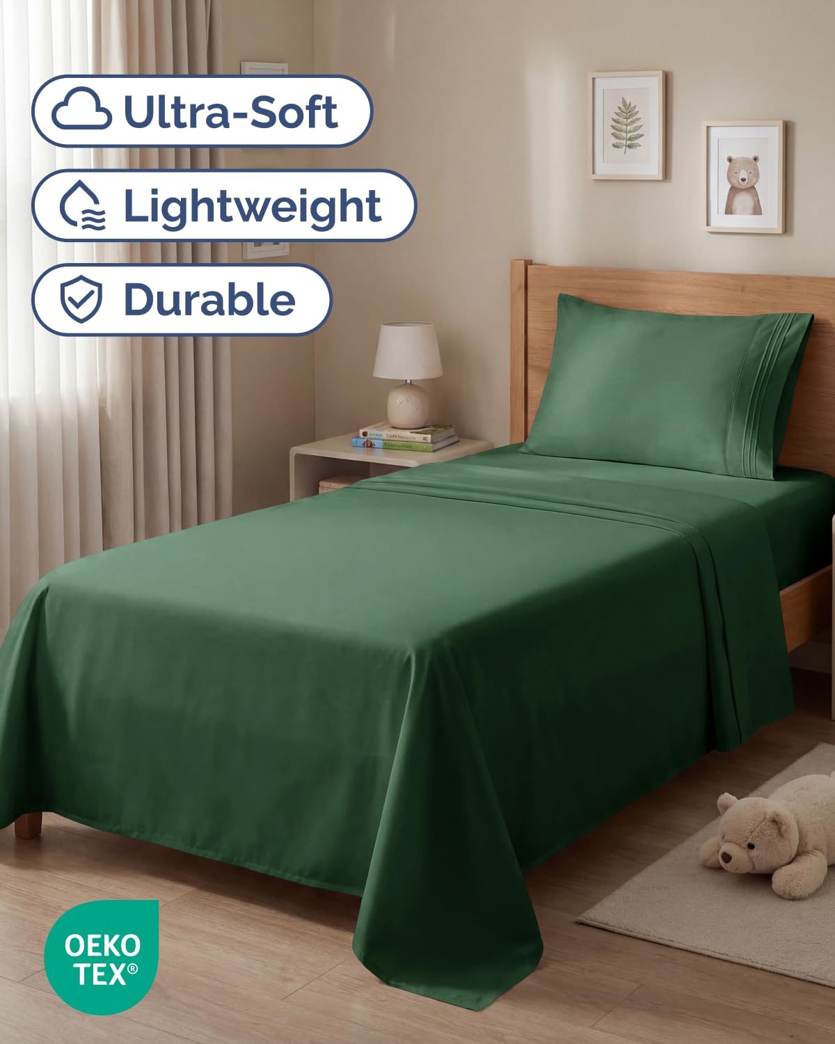 Twin Size 3 Piece Sheet Set - Comfy Breathable & Cooling Sheets - Hotel Luxury Bed Sheets for Women & Men - Deep Pockets, Easy-Fit, Soft & Wrinkle Free Sheets - Emerald Green Oeko-Tex Bed Sheet Set