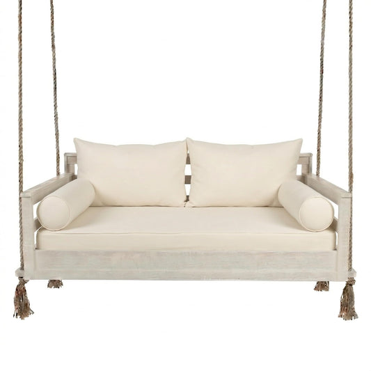 WQZWDFC Outdoor Daybed Cushion Cover Twin Size Patio Swing Bed Mattress Bolster Pillow Fitted Sheet Covers with Zipper -Only Cover (Off-White)