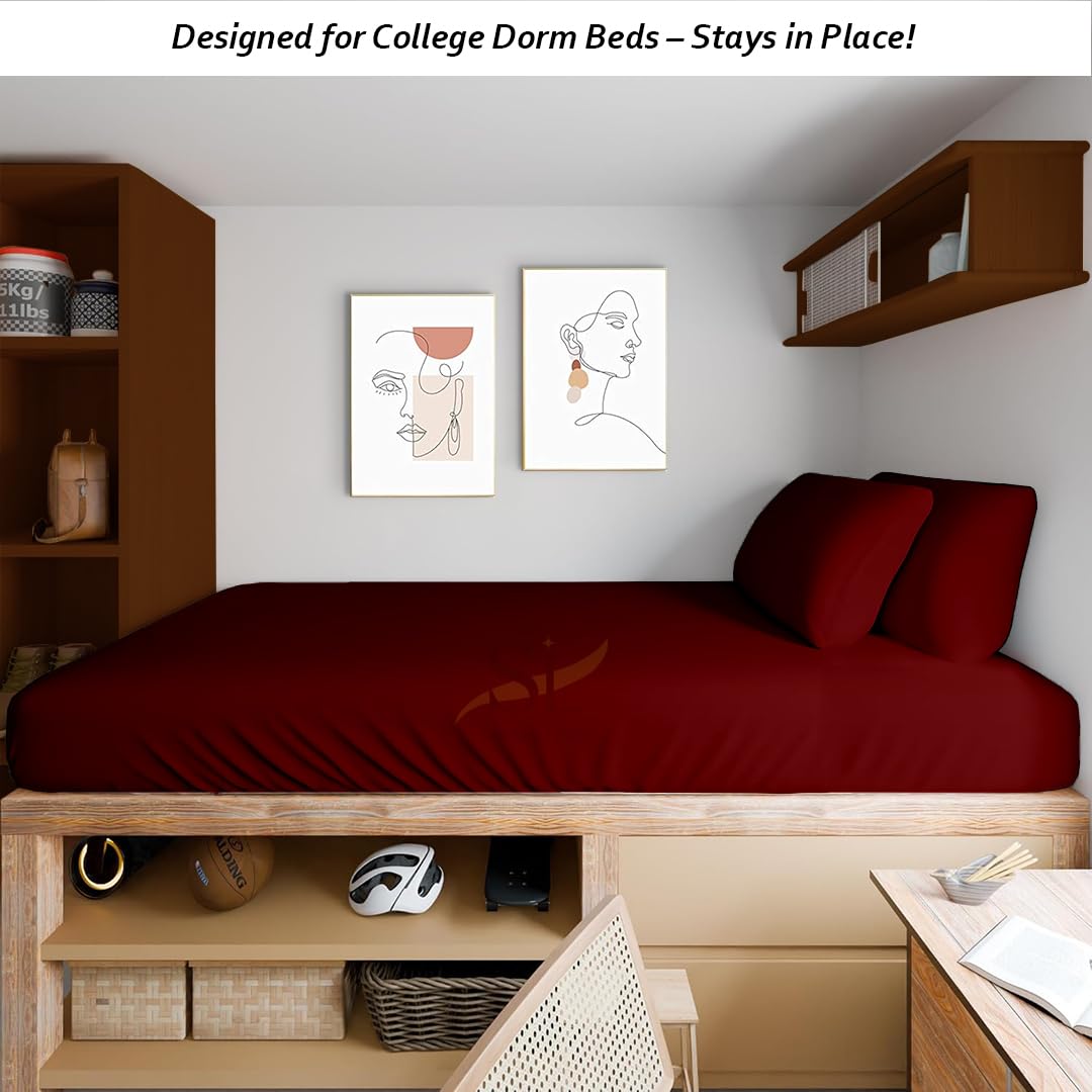 Full XL Sheet Set for Dorm, Soft Microfiber Bed Sheets with Pillowcase, Wrinkle Resistant & Lightweight, Ideal for College Dorm Room Bed, Burgundy
