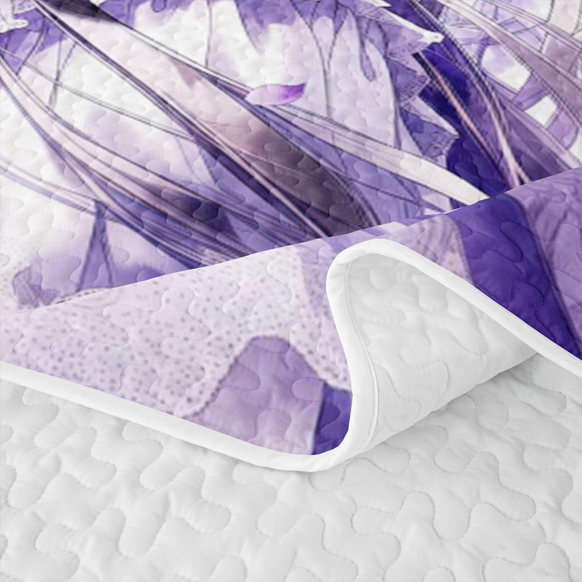 Erosebridal Lilac Flower Girl Quilt Twin Size - Purple Spring Floral Bedspread Anime Girl Bed Coverlet with 1 Pillowcase