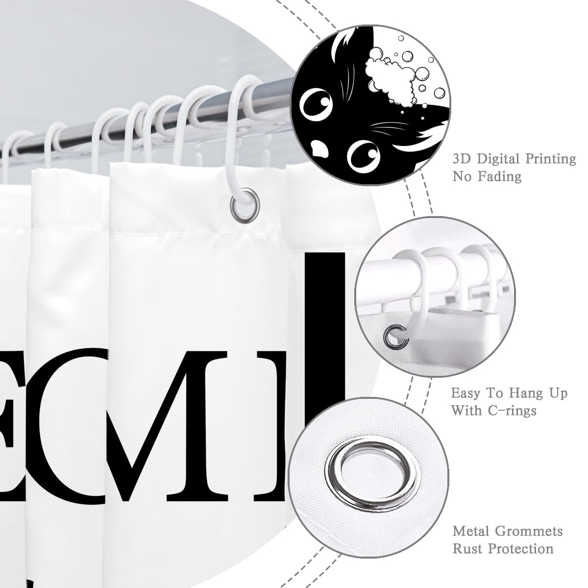BIYSUC Funny Cat Shower Curtain Cat Lovers Welcome to Bathroom Cute Animal Home Decor Waterproof Polyester Fabric 72Lx72W Inch with Plastic Hooks