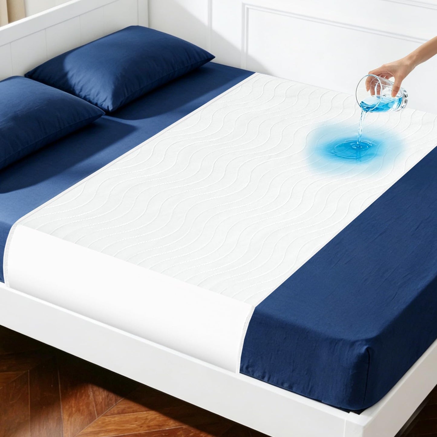 Xfire Bed Pads Washable Waterproof, Heavy Absorbency Reusable Bed Underpads with Tuckable Wings, Incontinence Bed Pads for Adults and Kids, Mattress Protector, Fits Twin/Twin XL Size Bed