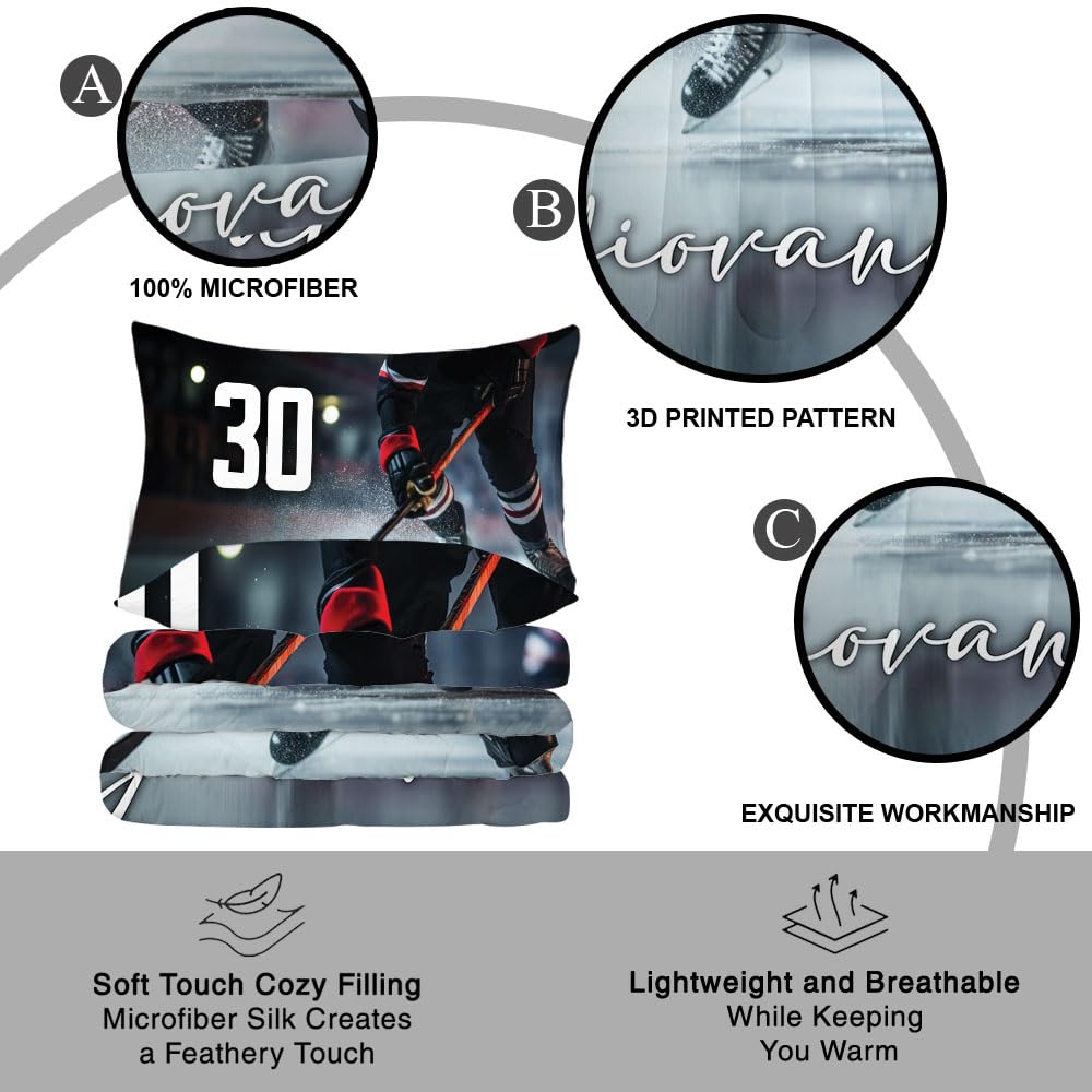 WAZARO Custom Amazing Ice Hockey Comforter Set, Personalized Hockey Bedding Twin Full Queen King, Hockey Decorations for Boys Room Bedspreads Sport Home Decor (Love Ice Hockey)