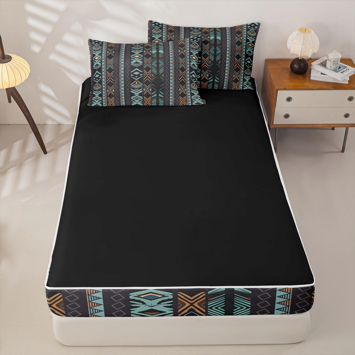 Erosebridal Western Zipper Bedding Set Queen Zip Up Bedding Navajo Style Aztec Comforter Set with Sheets for Boys Girls,Southwestern Bed in a Bag Ethnic Geometric Bed Sets with 2 Pillowcases