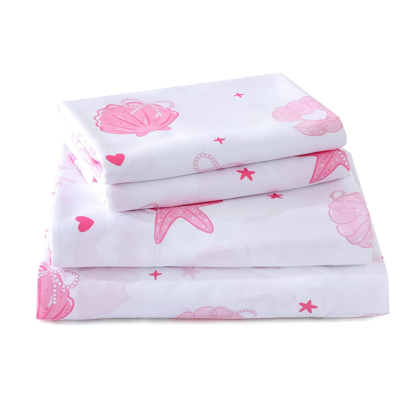 Yibeizi Pink Twin Sheets Set Kids Beach Bedding Coastal Bed Sheets for Girls Ocean Print Bedsheets Microfiber Deep Pocket Beachy Patterned Bed Sheet & Pillowcase Sets 3 Pieces