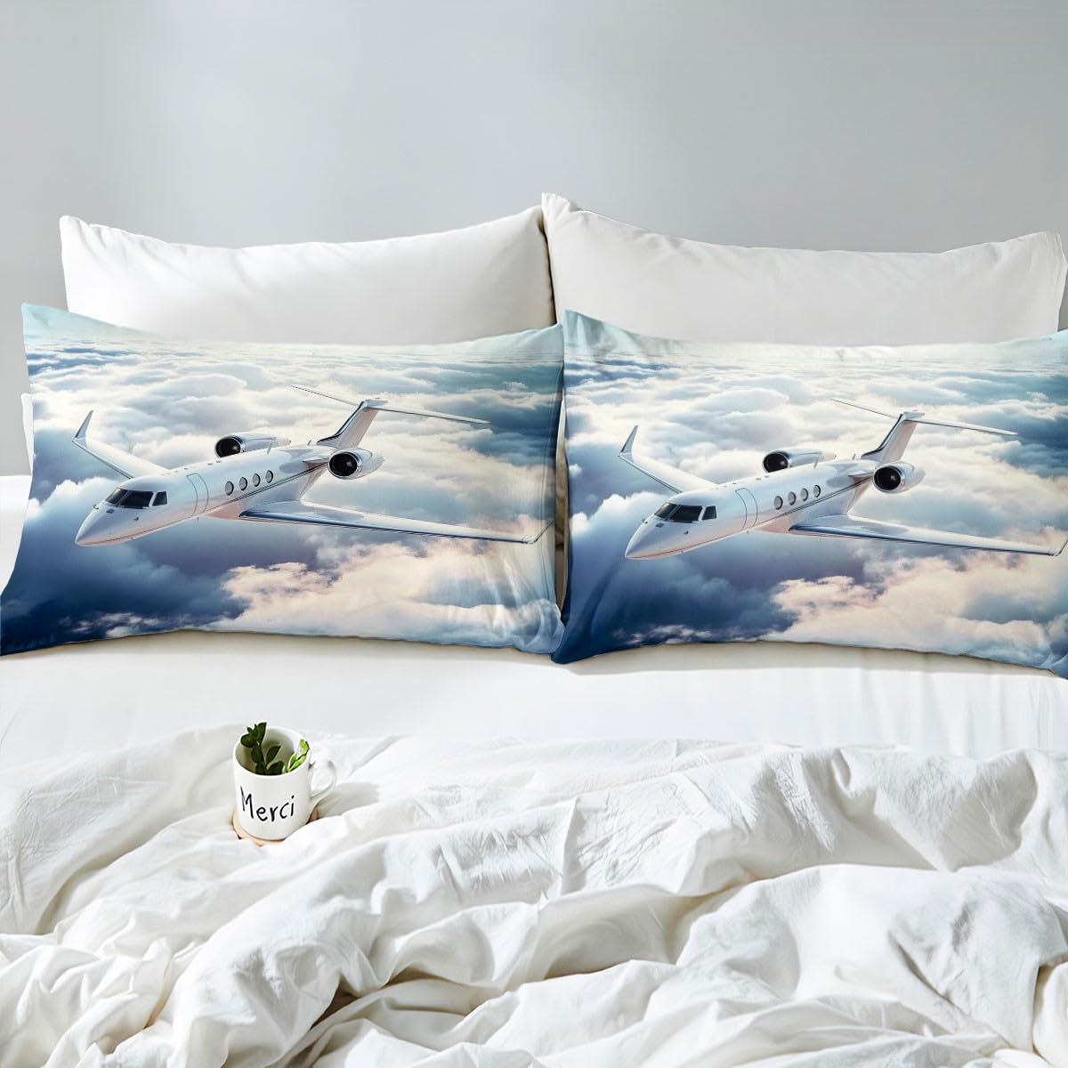 Feelyou Kids Aircraft Bedding Set Queen Size,3D Airplane Duvet Cover Boys Girls Fighter Plane Comforter Cover Sky Planes Teens Bedspread Cover Bedroom Decor Quilt Cover (No Comforter)