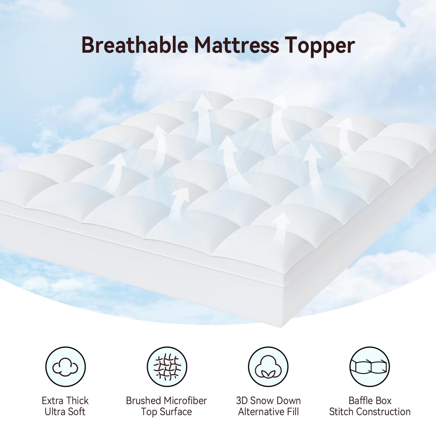 ABENE Queen Size Mattress Topper for Back Pain Relief, Extra Thick Mattress Pad Pillowtop, Soft Plush Mattress Cover Bed Topper with Deep Pocket, Overfilled Down Alternative Filling, White