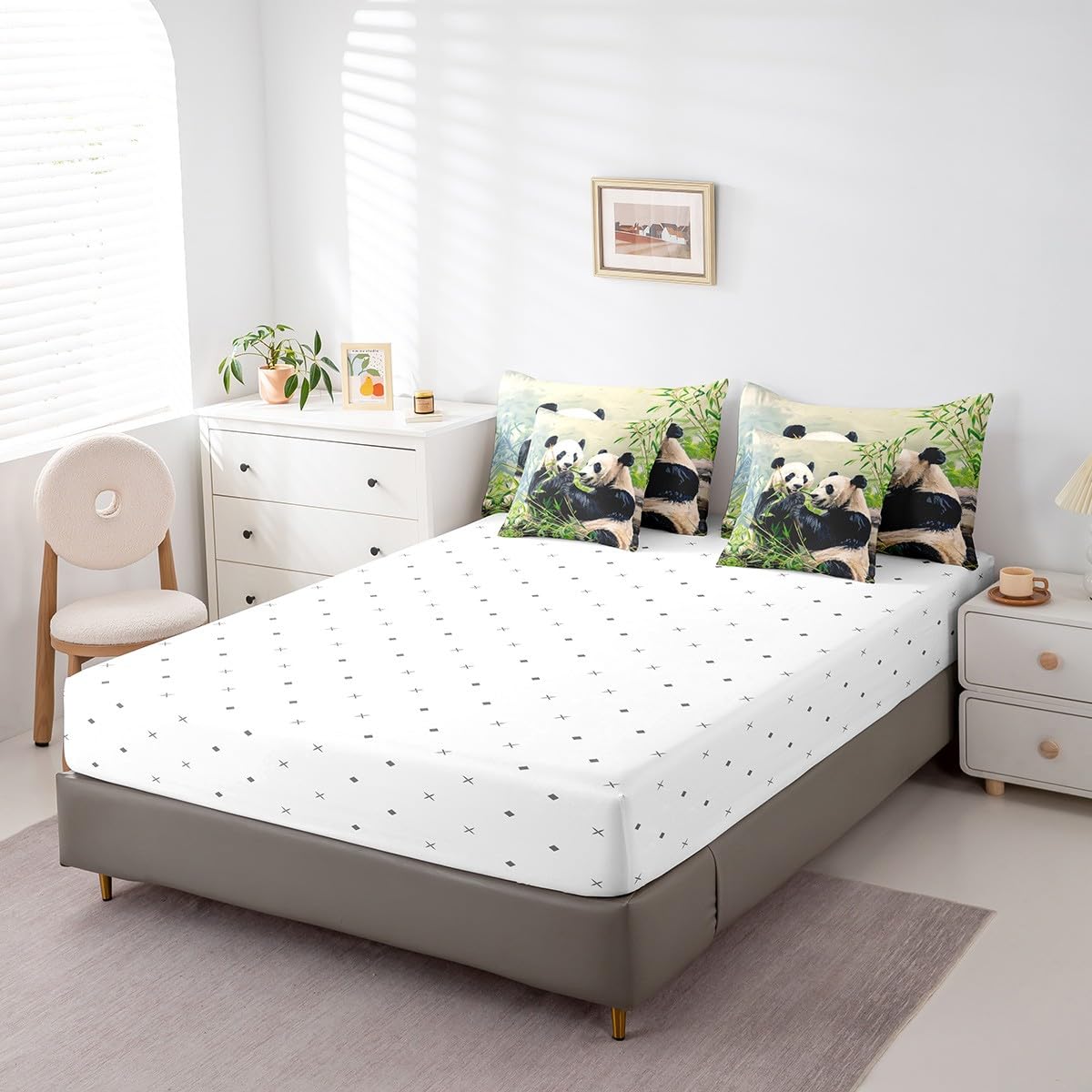 Feelyou Panda Full Size - 7 Pieces Bed in a Bag Set Cute Panda Comforter Set with Sheets for Boys Girls Kawaii Bedding Sets with Comforter, Flat Sheet, Fitted Sheet, Pillowcases, Pillow Covers