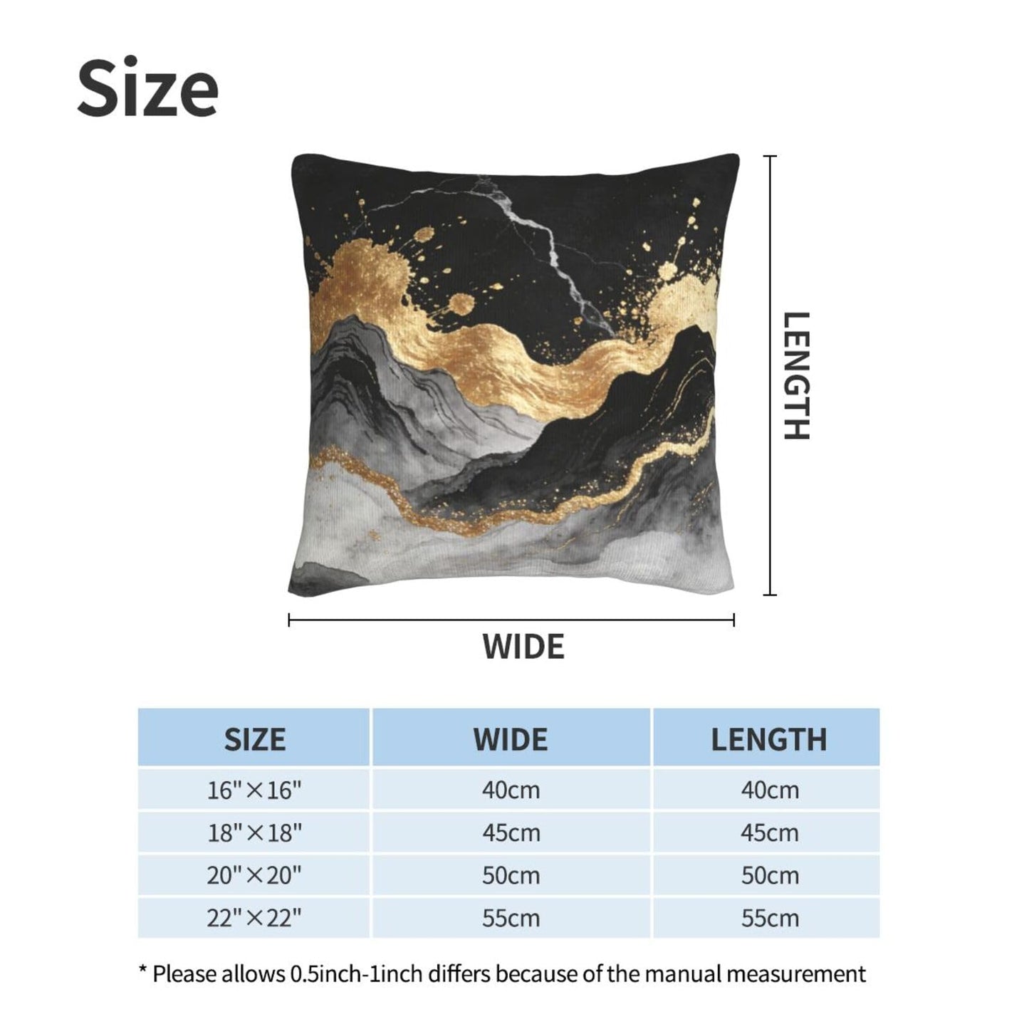 Lcokin Black and Gold Abstract Marble Throw Pillow Covers 18x18 in Set of 2, Decorative Gold Grey Pillow Case Square Cushion Covers for Sofa Bed Couch Living Room
