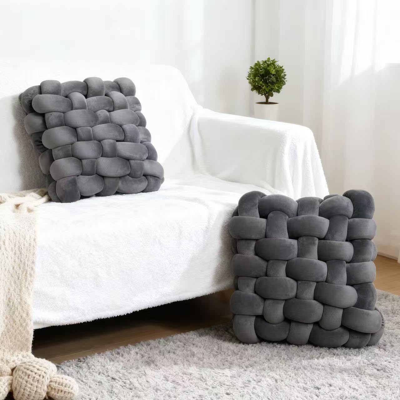 YLBKIKR 2PCS Decorative Knot Throw Pillows for Couch and Sofa, Soft Accent Pillows for Bed and Chair, Modern Home Decor for Living Room, Bedroom, Dorm and Nursery 12 inches * 13 inches (Dark Grey)