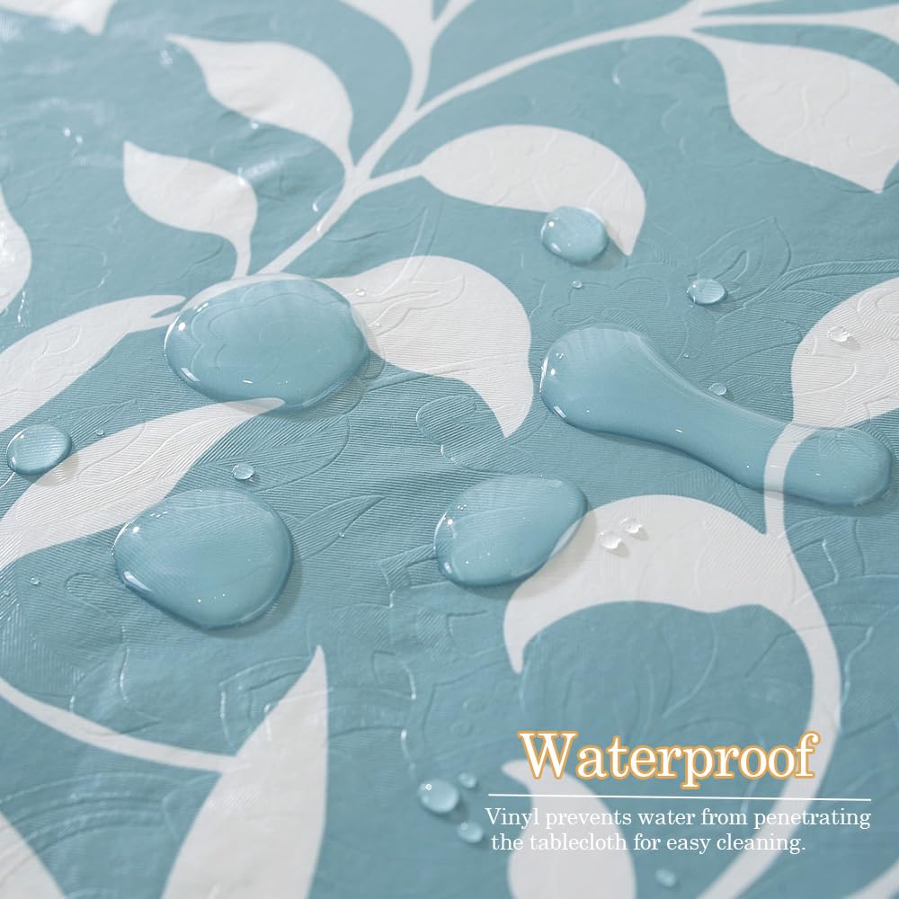 MATIRUG Heavy Duty Vinyl Tablecloth with Flannel Backed, Waterproof Oil-Proof Plastic Table Cloth, Wipeable Spill-Proof PVC Table Cover for Dinner Outdoor Picnic,(Blue Leaf, 52x70 Inch Rectangle)