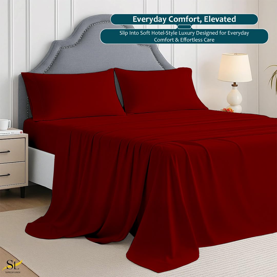 King Sheet Set - 4 Piece Ultra Soft Brushed Microfiber Bed Sheets - 15" Deep Pockets, Wrinkle-Free & Breathable for a Secure Fit Sheets & Pillowcases (King, Burgundy)