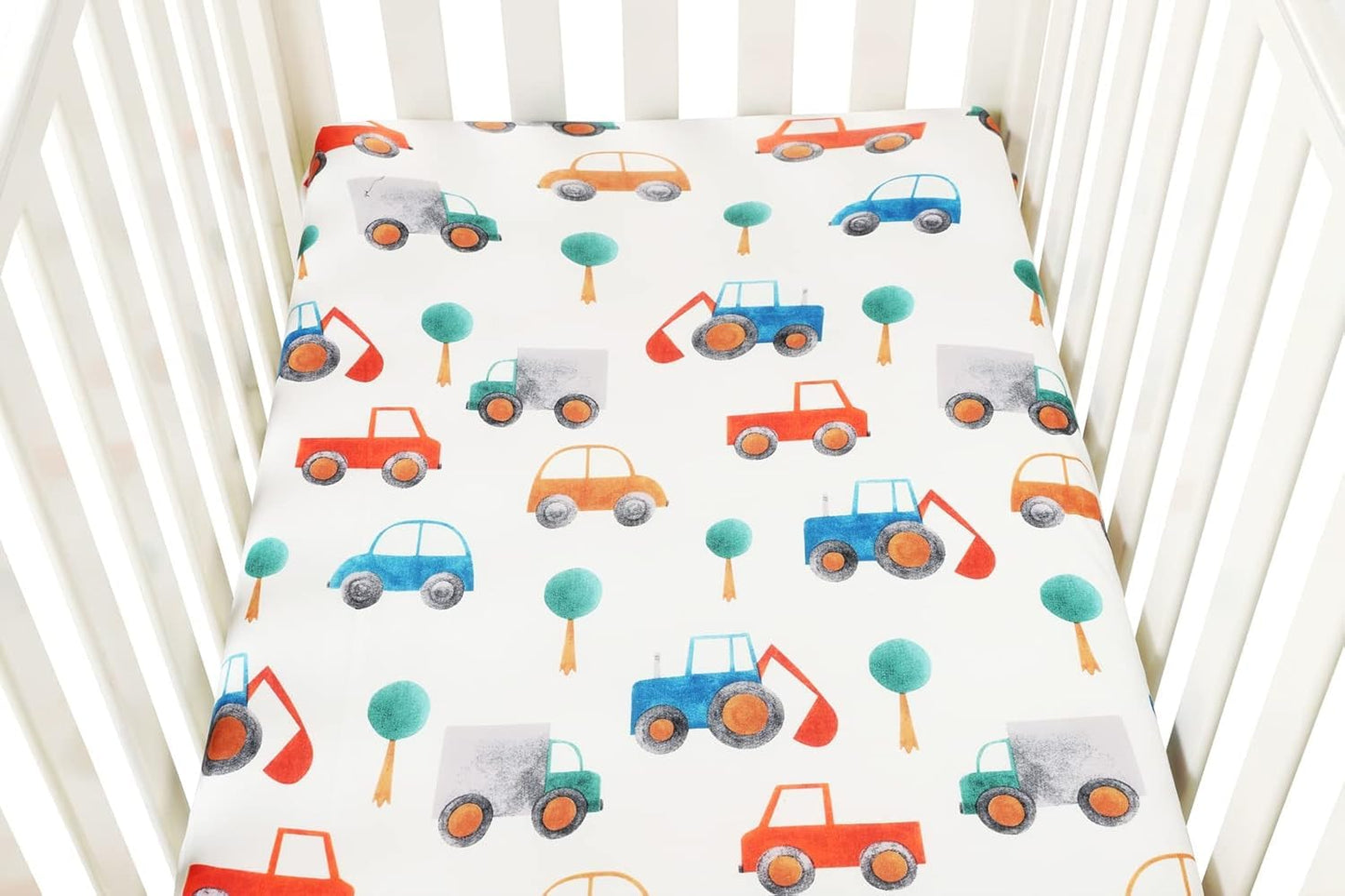 Tontukatu Pack n Play Sheet Stretchy Fitted Portable Mini Crib Sheets Set 2 Pack,Playard Sheets Convertible Playard Mattress Cover,Ultra Soft Jersey Material, Rocket & Car