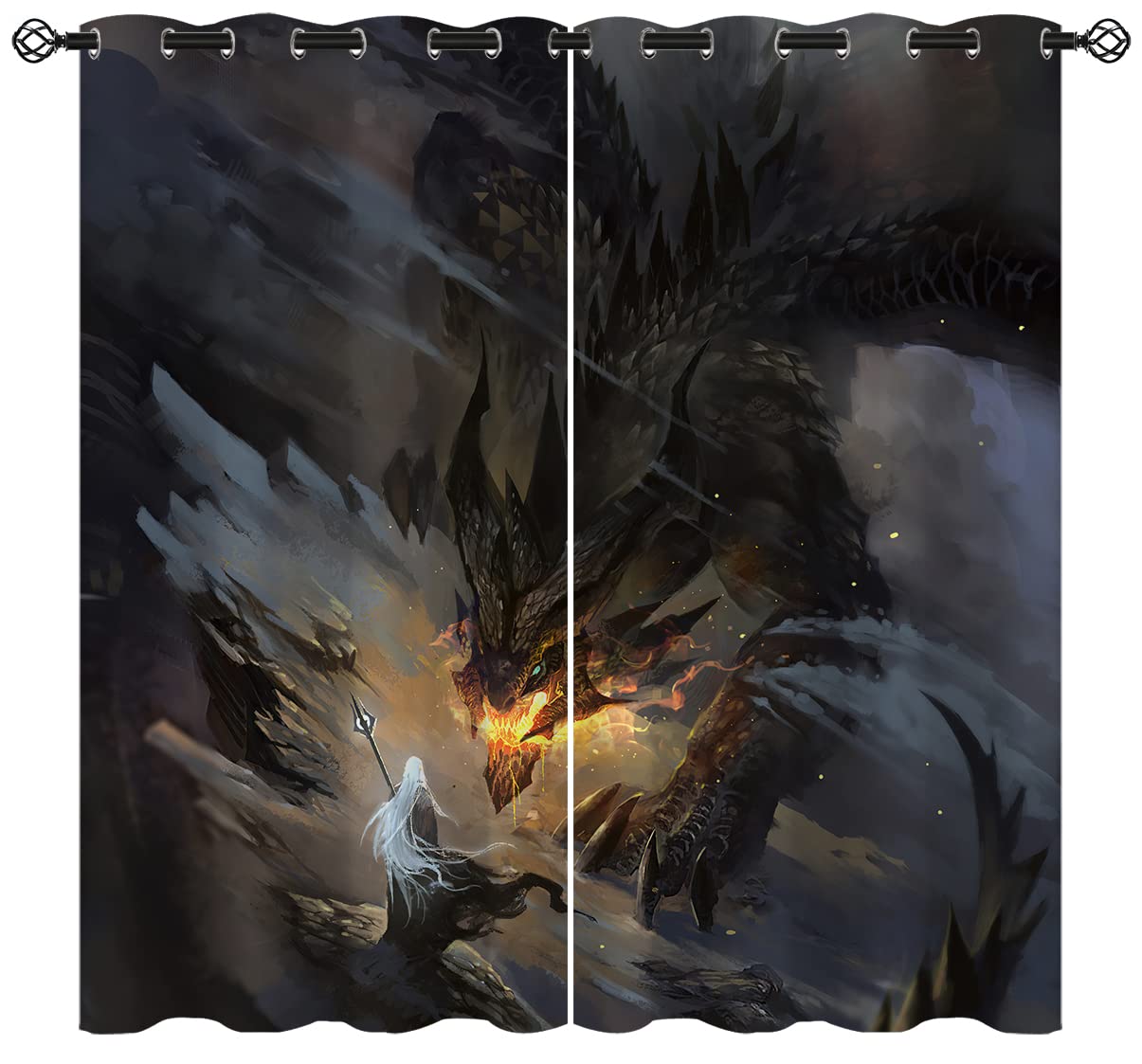 ONINUO Dragon Blackout Curtains for Girls Boy Home Decor, Magic Wizard Fantasy Mythical Black Grommet Thermal Insulated Drapes Darkening Window Curtain for Bedroom Living Room, 42 x 45 Inch