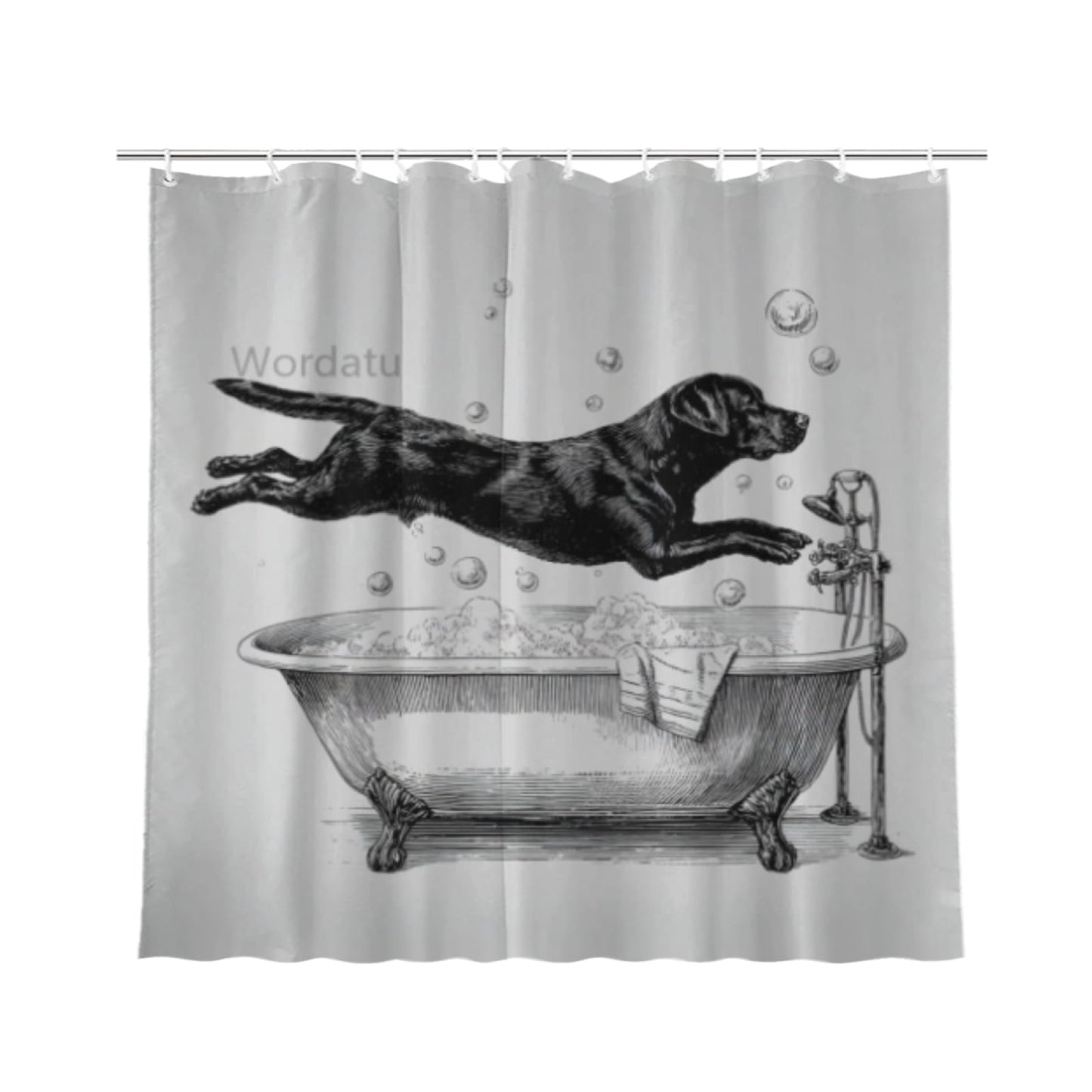 Wordatu Black Labrador Dog Shower Curtain Bathroom Set 72x72 Inches Cartoon Cute Kids Sketch Animal Pet Dogs Lover Bath Accessories Dog Art Home Decor Fabric 12Hooks