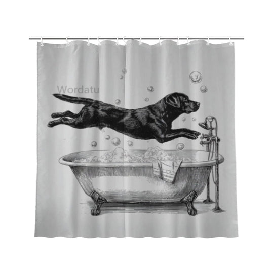 Wordatu Black Labrador Dog Shower Curtain Bathroom Set 72x72 Inches Cartoon Cute Kids Sketch Animal Pet Dogs Lover Bath Accessories Dog Art Home Decor Fabric 12Hooks