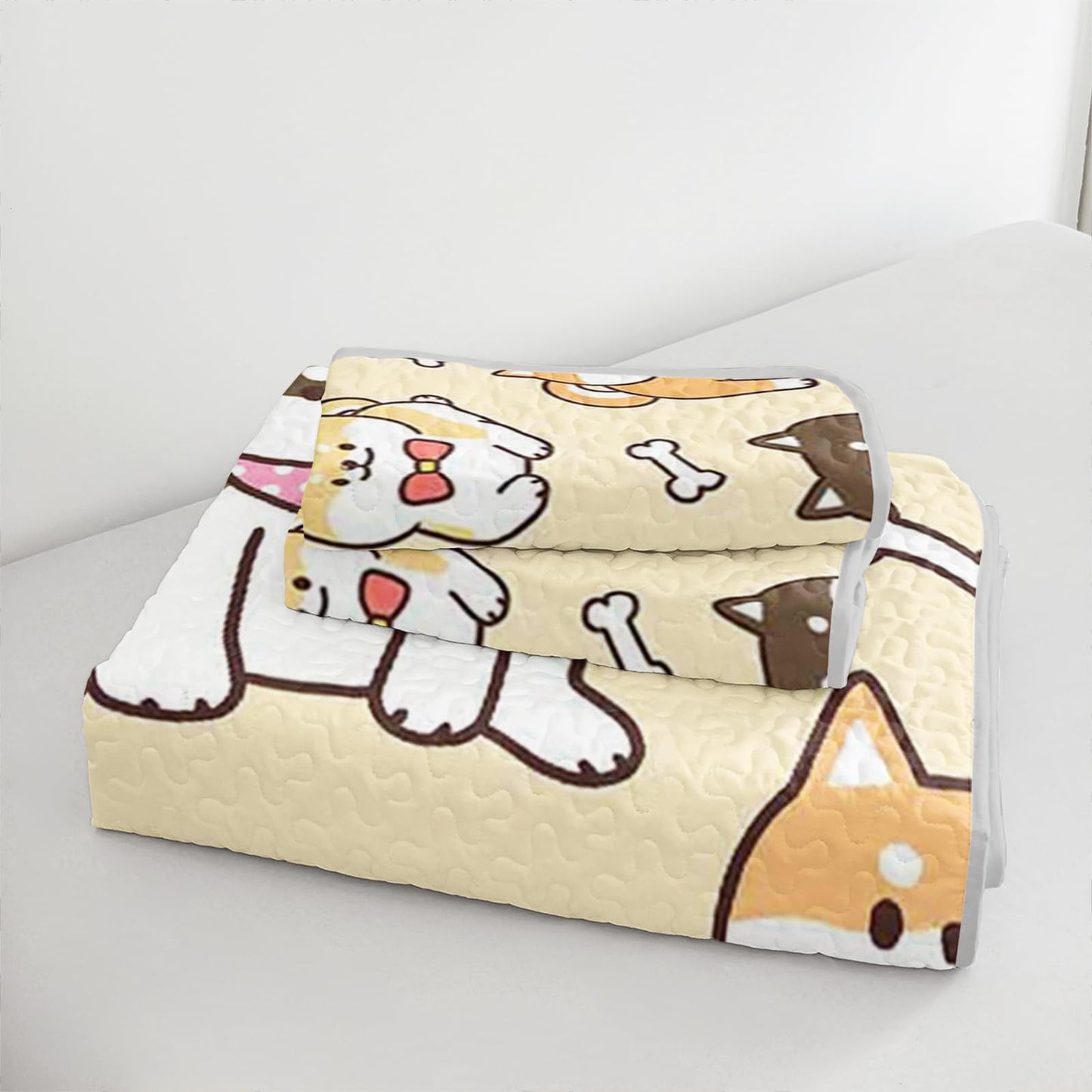 XYNHML Kawaii Corgi Dog Animal Quilts Bedding Twin 3Pcs Cartoon Yellow Black Pet Puppy Dogs Quilt Bed Set Lightweight Soft Bedspreads Coverlet with 2 Pillowcases for Kid Boy Girl Teen Adult Bed Decor