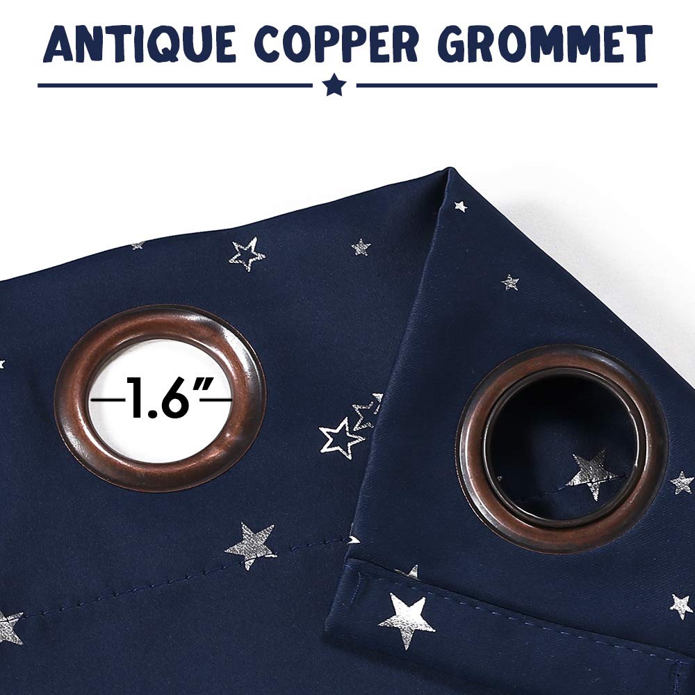 PrinceDeco Blackout Kids Curtains for Bedroom Thermal Insulated Silver Twinkle Star Curtains for Boys Antique Grommet Top Window Treatment 2 Panels Drapes for Nursery (52" W x 84" L, Navy/Silver)
