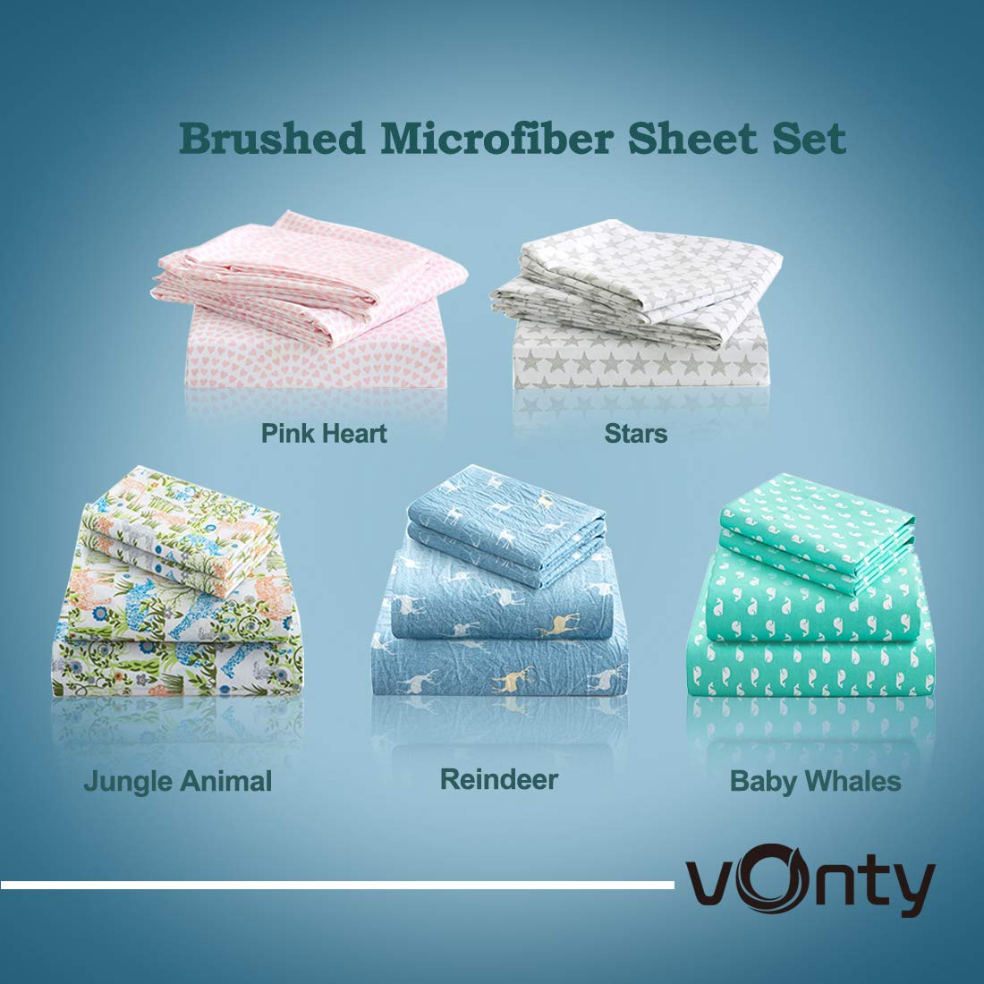 Vonty Kids Bed Sheets Full Pink Heart Printed Sheets for Girls, Soft Lightweight Microfiber Easy Wash Bedding Set (1 Fitted Sheet + 1 Flat Sheet + 2 Pillowcase)