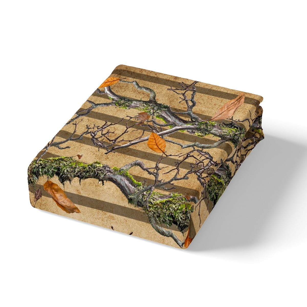 Tree Branches Kids Fitted Sheet Twin Size,Wild Jungle Botanical Leaves Rustic Bedding Set,Boys Girls Room Decor,Hunter Cabin Geometric Stripes Bed Cover,Brown Bed Sheet,1 Pillowcase(No Top Sheet)