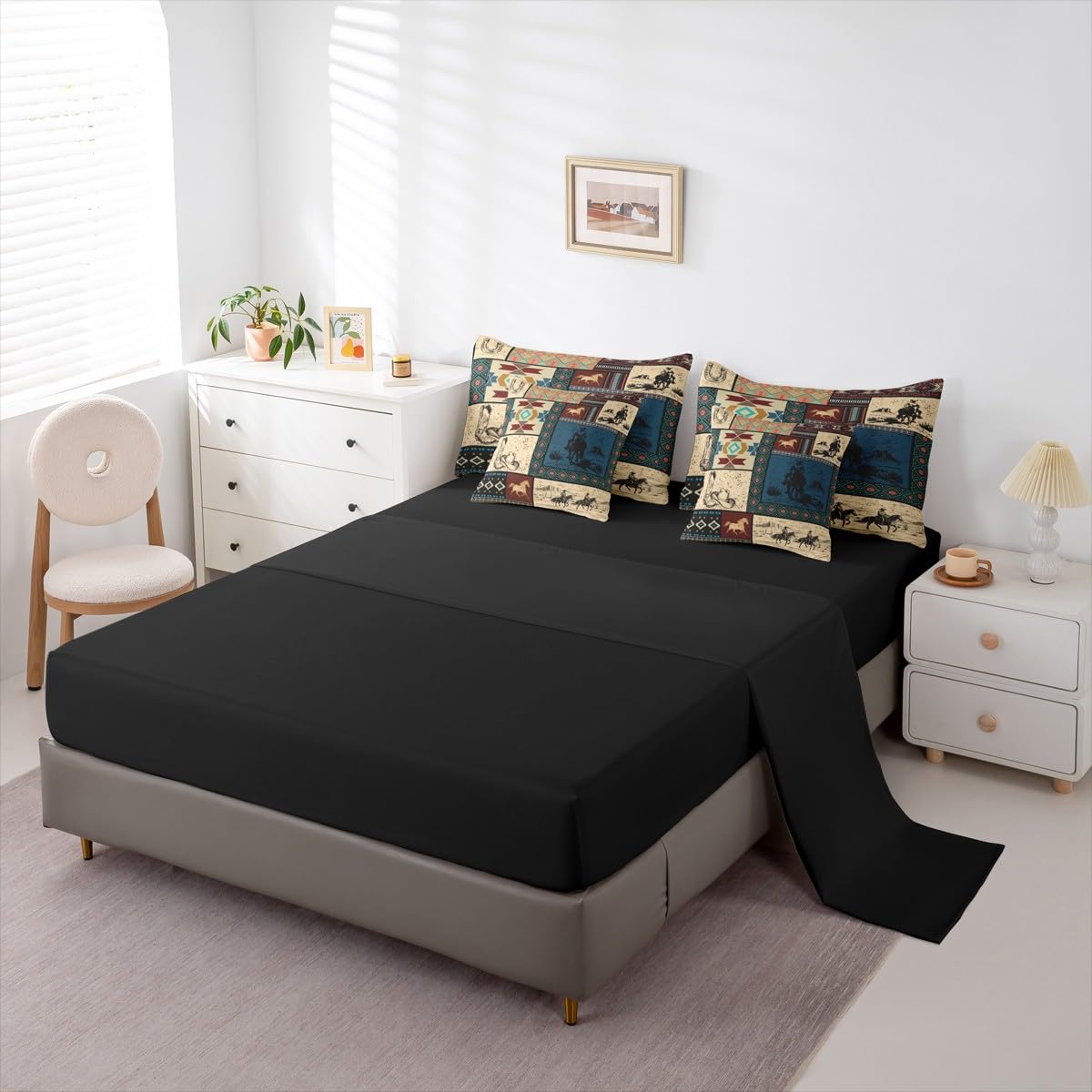 Erosebridal 7 Pieces Western Cowboy Bedding Set Full Size | Cowgirl Patchwork Southwestern Comforter Set for Kids Teens Adults Country Farmhouse Bed in A Bag Horse Rustic Cabin Bedding Collections