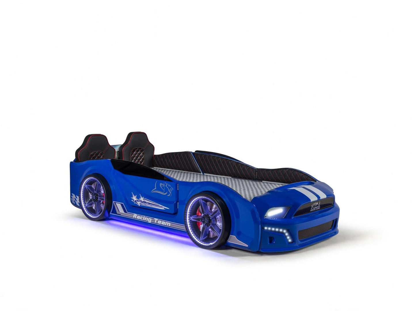Luxury Race Car Bed for Kids – LED Lights, Sports Car Design, Sound Effects, Twin, Ergonomic & Comfortable Sleeping Experience (Blue)