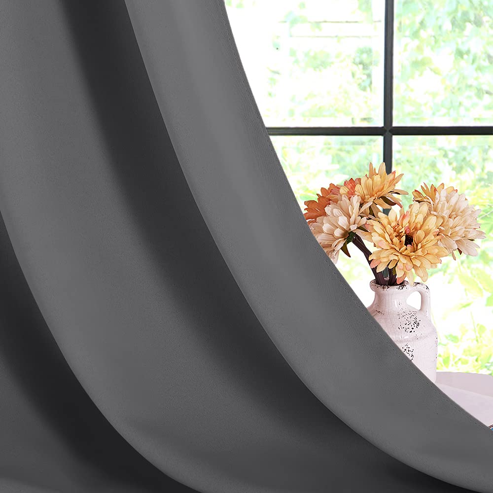 NICETOWN Bedroom Curtains Blackout Drapery Panels, Three Pass Microfiber Thermal Insulated Solid Ring Top Blackout Window Curtains/Drapes (Two Panels, 42 x 54 Inch, Gray)