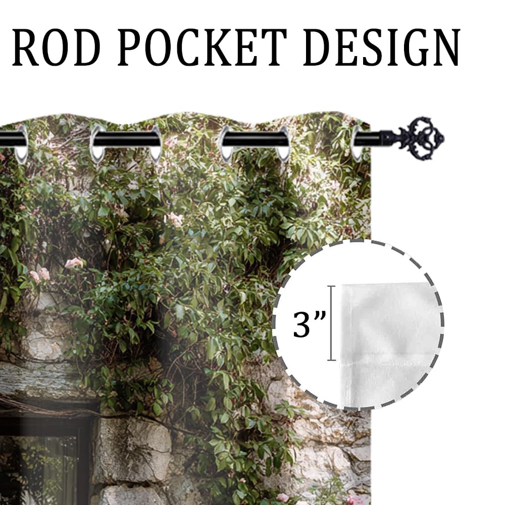 XSUPFLYM Modern Watercolor Stone House Privacy Blackout for Living Room Curtains Retro Oil Painting Spring Garden Plant Ivy Floral Pattern Curtains Top Grommets Window Treatment 2 Panels 21"W x 45"L