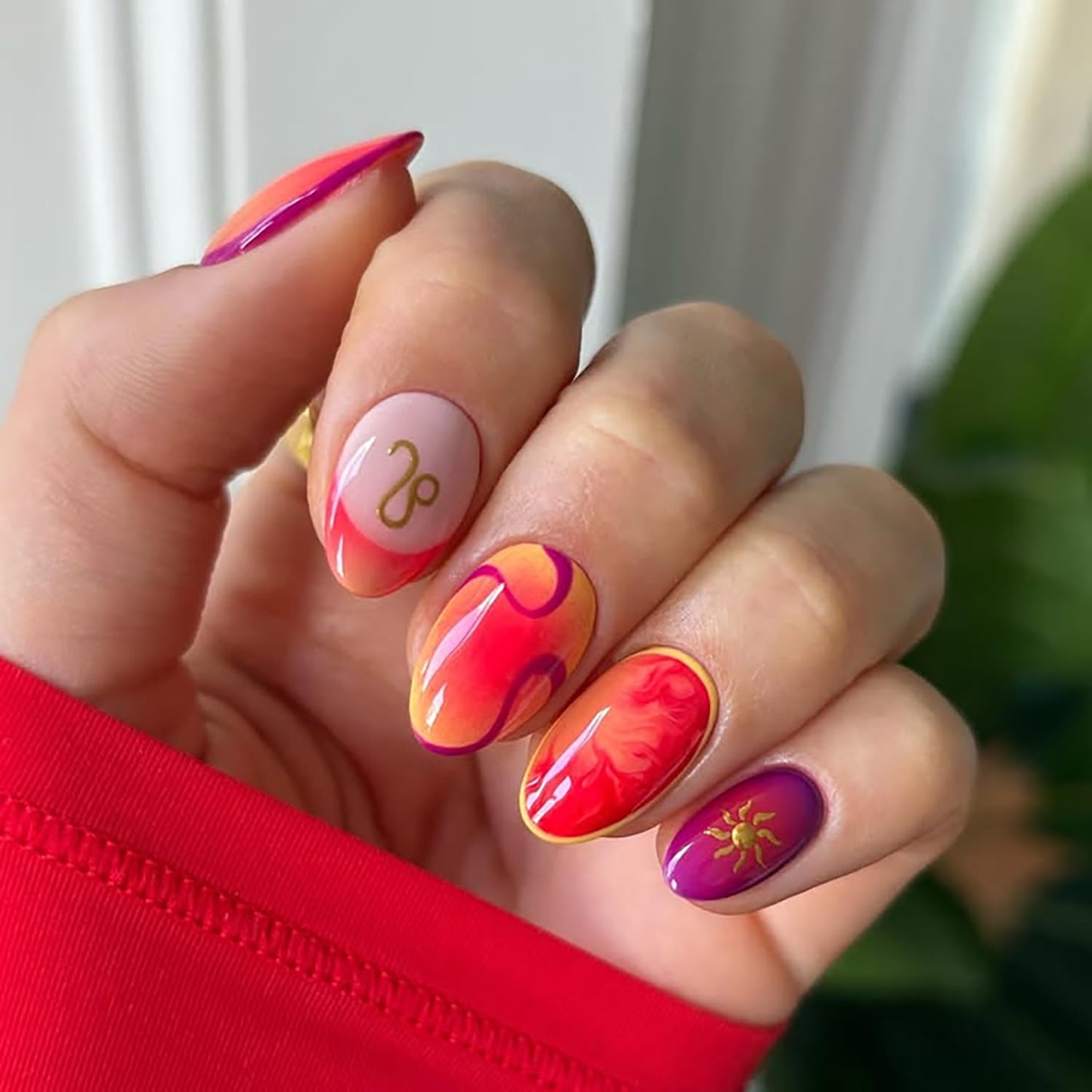 French Tip Press On Nails Almond Short Fake Nails Red Nail Press Ons Acrylic Artificial False Nails With Stripe Gradient Designs Full Cover Glue On Nails Glossy Stick On Nail For Women