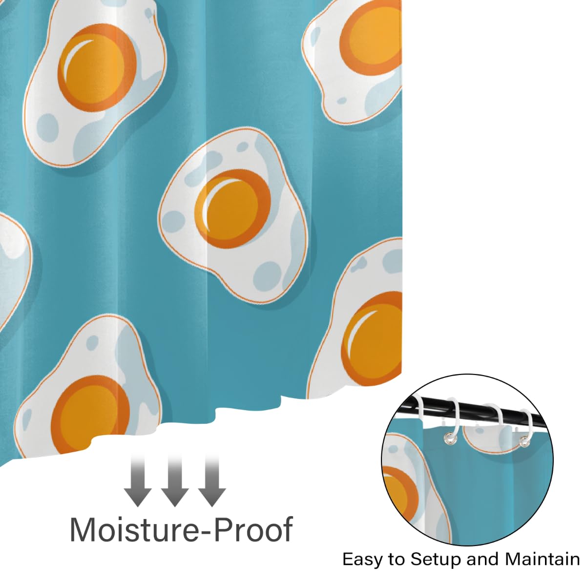 Ivolege Shower Curtain with Hooks, Fried Egg Blue Shower Curtain
