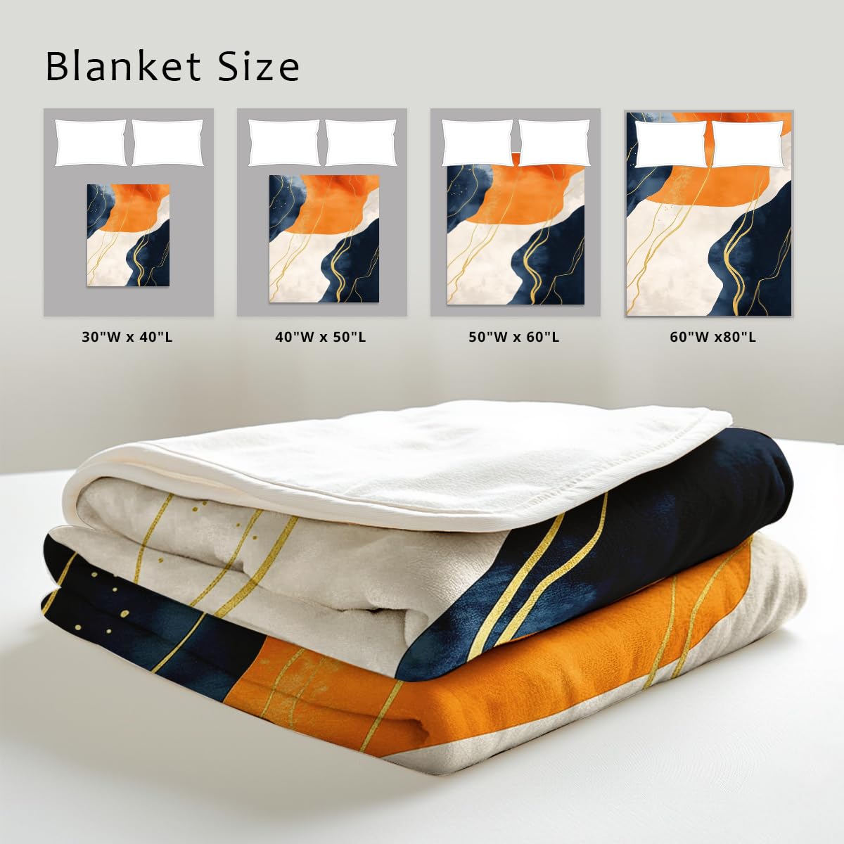 HUNXIAOJ Orange Blanket Throw for Couch Bed Abstract Print Blanket Soft Flannel Bedding Modern Bedroom Home Decor (49"x59")