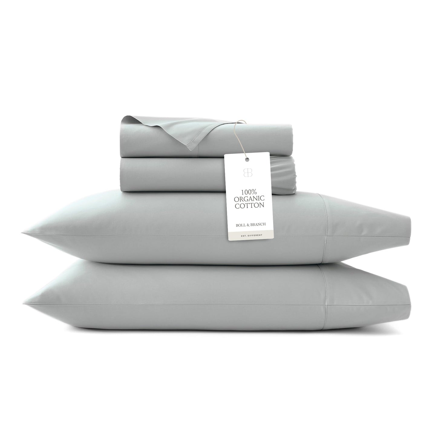 BOLL & BRANCH Signature Hemmed Sheet Set - King + Standard, Shore - Luxury 100% Organic Cotton - Includes 1 Flat, 1 Fitted, 2 Standard Size Pillowcases - Buttery Soft