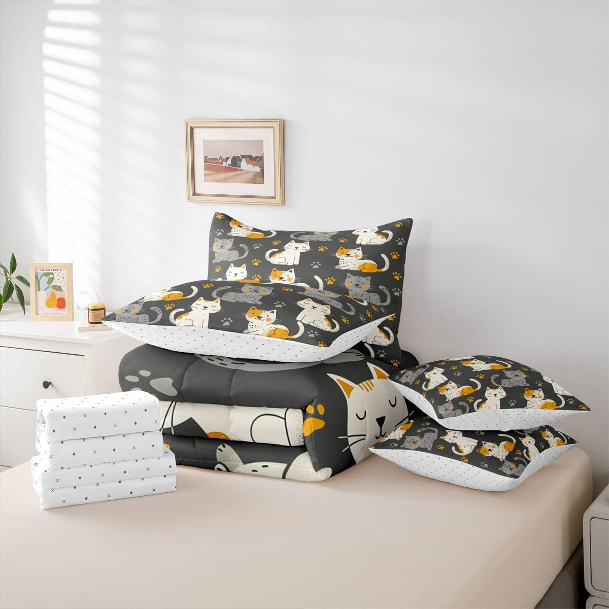 jejeloiu Boho Comforter Set with Sheets 7 Piece Twin Size Southwest Native American Design Bed in a Bag Kids Boys Girls Western Decor Bedding Set Bedroom Decor Breathable Soft Lightweight Microfiber