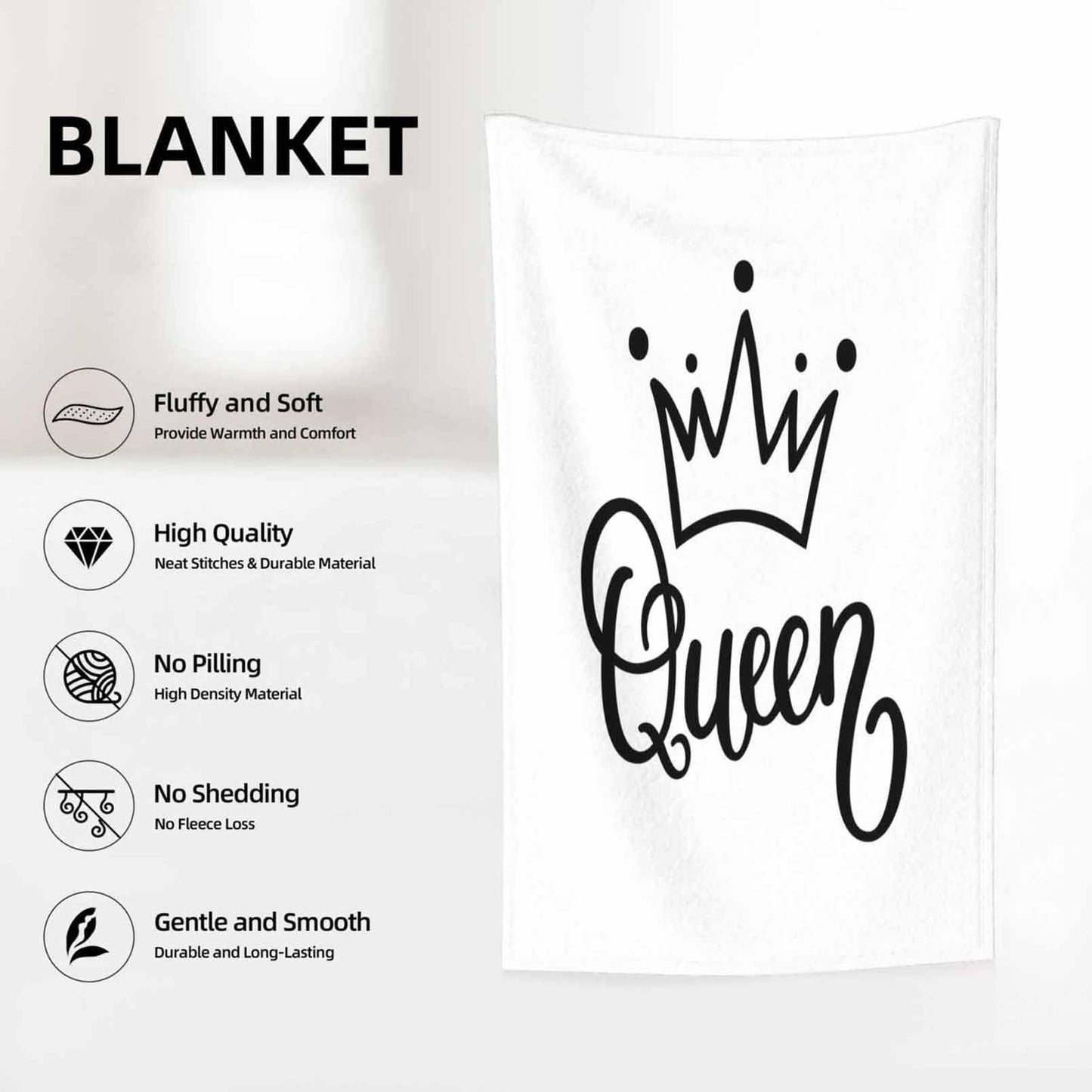 Throw Blanket 50x60 Inch,Funny Queen Crown Cozy Soft Lightweight Fuzzy Flannel Blanket 60x50 Inch Suitable for Couch Bed Sofa Living Room in All Seasons