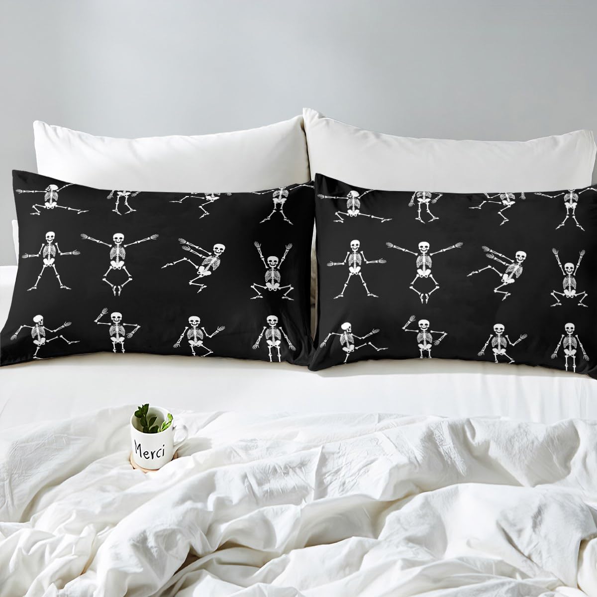 Erosebridal Sugar Skull Sheet Set Full Size Skeleton Bones Bedding Set for Kids Boys Girls Teens Adult Halloween Horror Theme Fitted Sheet Gothic Spooky Bed Sheet Wrinkle Bedclothes(No Flat Sheet)