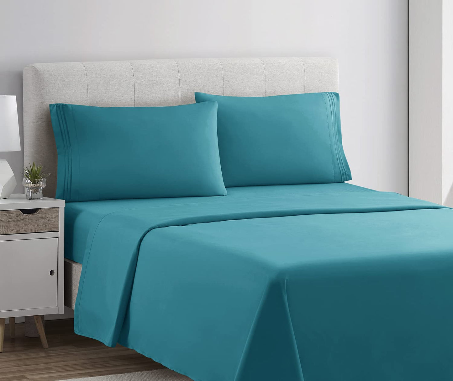 Clara Clark Bed Sheets, Premier 1800 Series 4 Piece Bed Sheet Set, Deep Pocket, Wrinkle, Fade, Stain Resistant, Luxury Soft Bedding Sheets & Pillowcases, Queen, Teal