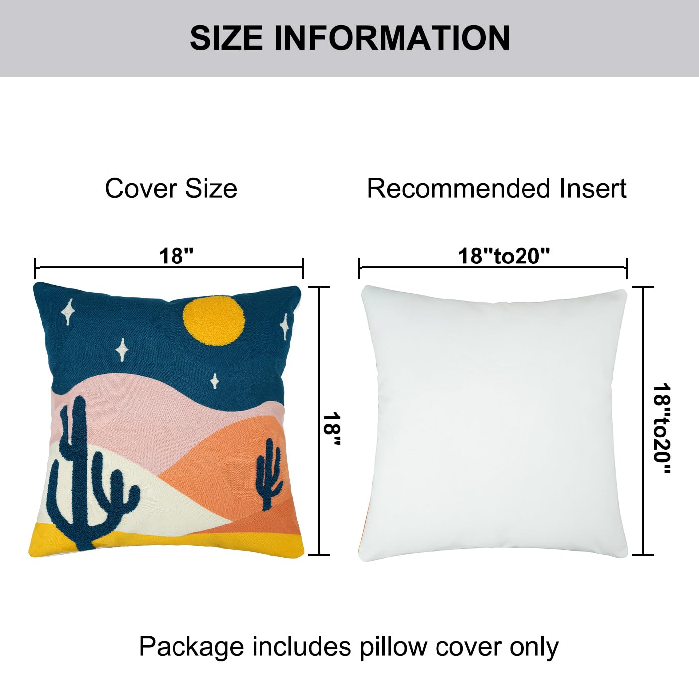 JASEN Abstract Boho Pillow Covers 18x18,Soft Mid Century Geometric Cactus Decorative Throw Pillows for Couch Bed Sofa Bedroom（Only 1 Pillow Cover） (Cactus, 18" x 18")