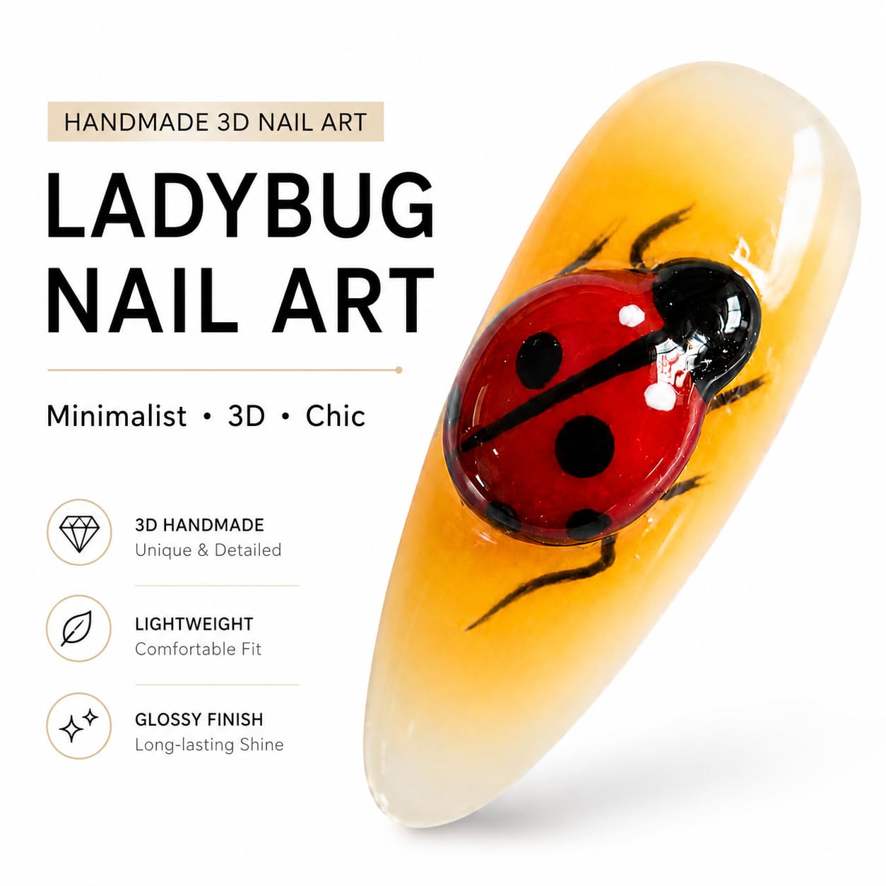 Handcrafted Press On Nails 3D Stereo Fruit and Insect Theme Fun Cherry Strawberry Kiwi Shape 100% Handmade Realistic Artistic Hand Nail Gifts For Women (3D Fruit Insect, Medium M)