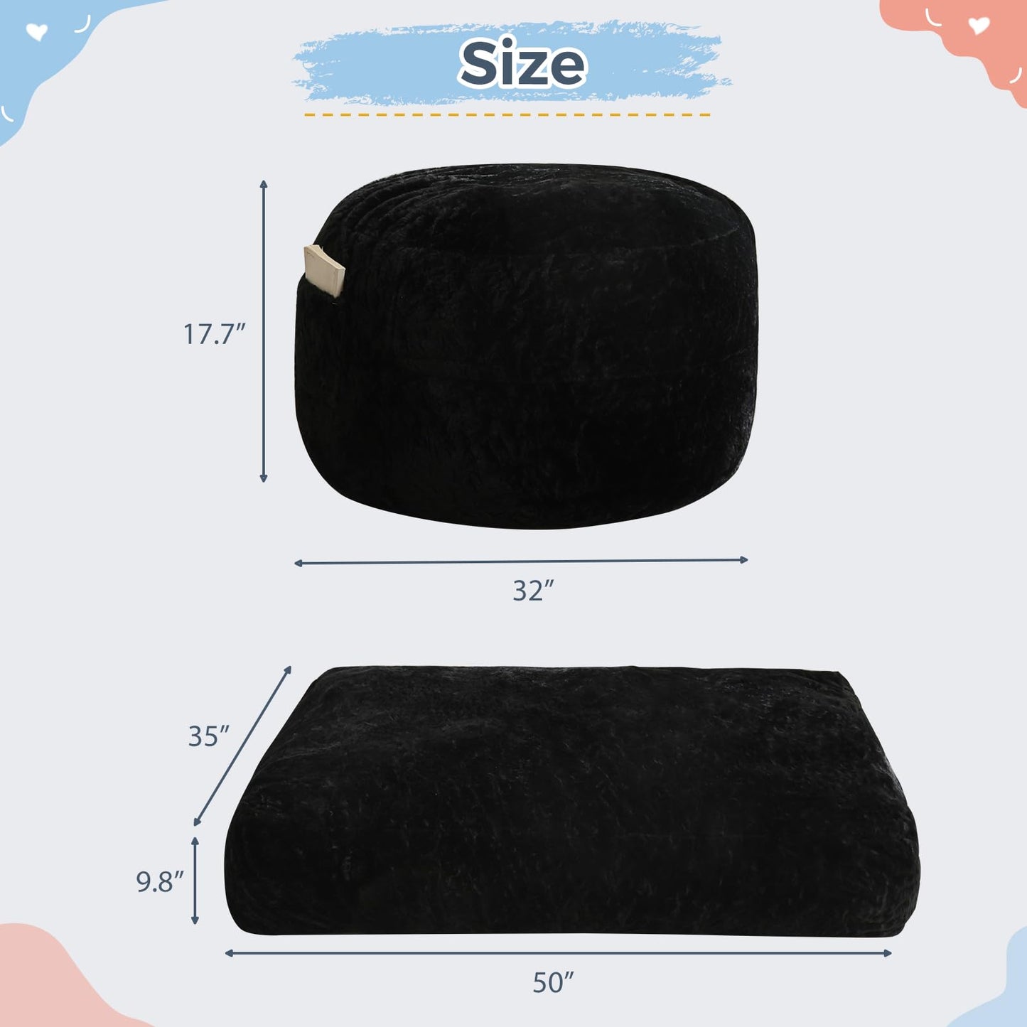 MAXYOYO Bean Bag Chair Bed for Kids, Convertible Bean Bag Folds from Lazy Chair to Floor Bed, Stuffed Floor Sofa Couch Sofa Bed for Boys and Girls, High-Density Foam Filling, Black