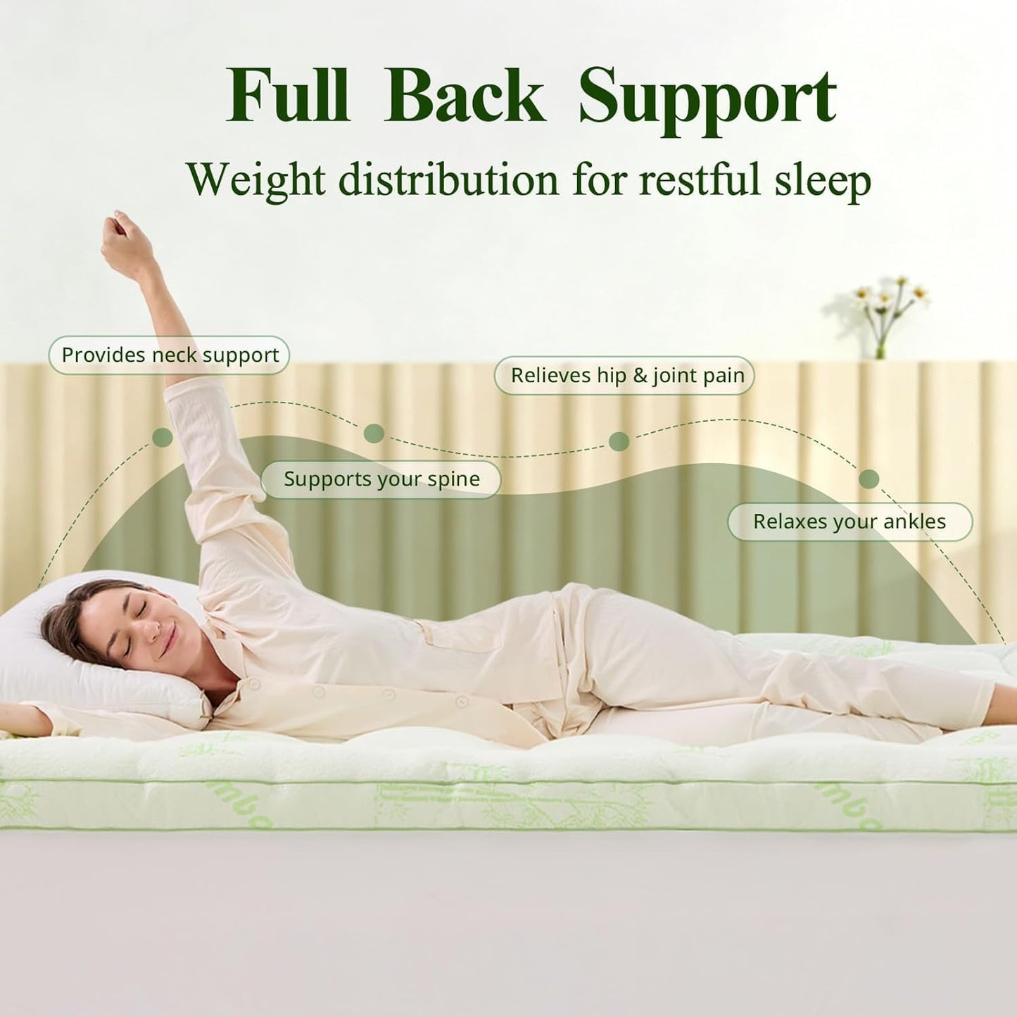 KRIMANO Memory Foam Mattress Topper - Viscose Made from Bamboo Pillow Top Thick Queen Size Mattress Pad for Back Pain, Ultra Soft & Cooling for Hot Sleepers, 6-18'' Deep Pocket, Green
