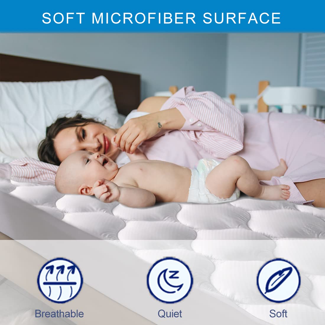 Queen Size Quilted Fitted Waterproof Mattress Pad, Premium Hollow Material Filling Mattress Protector, Breathable, Quiet, Cooling, Machine-Washable Mattress Cover with 21” Deep Pocket